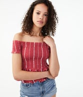 Smocked Peplum Off-The-Shoulder Top