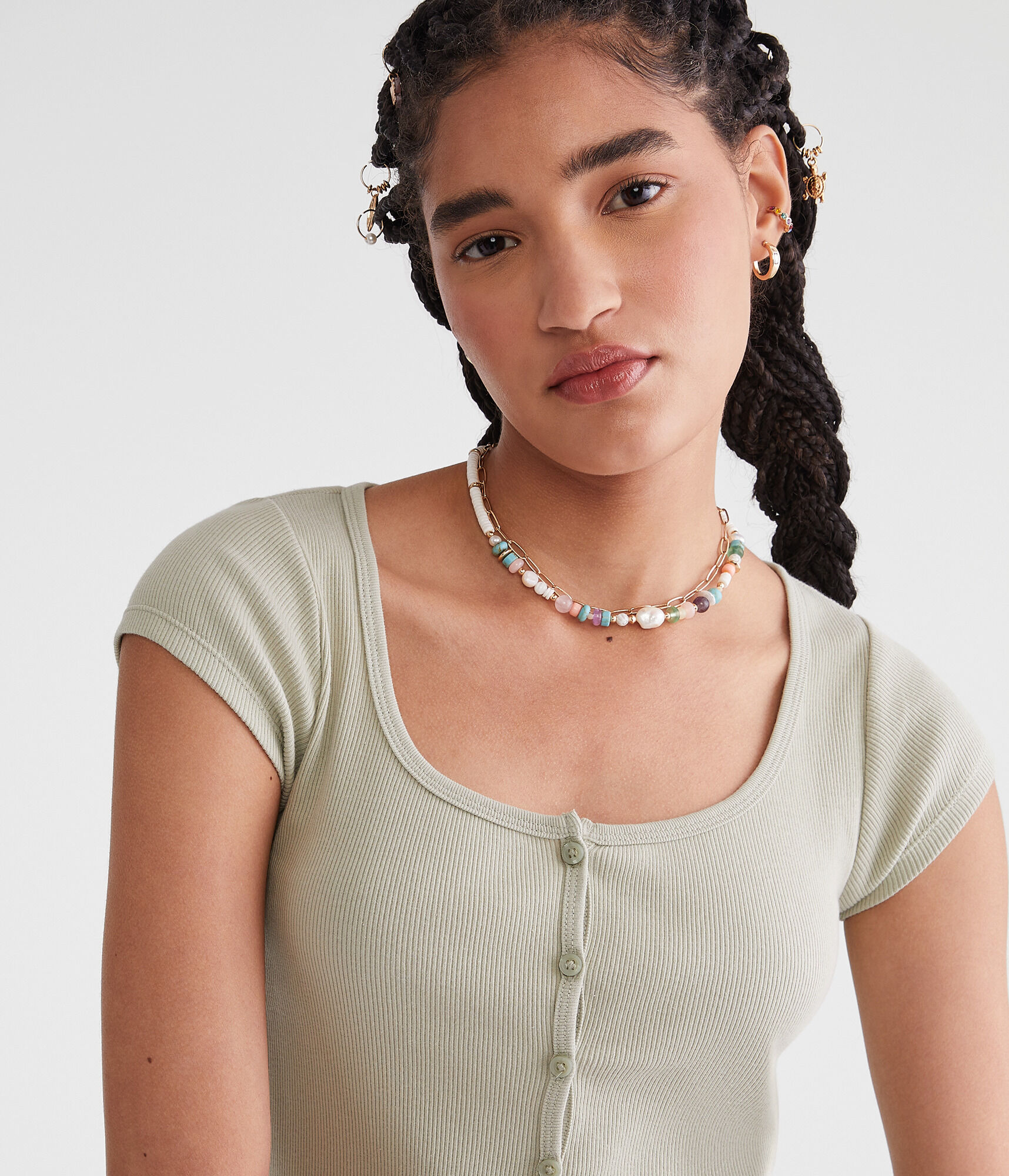 Seriously Soft Scoop-Neck Button-Front Tee