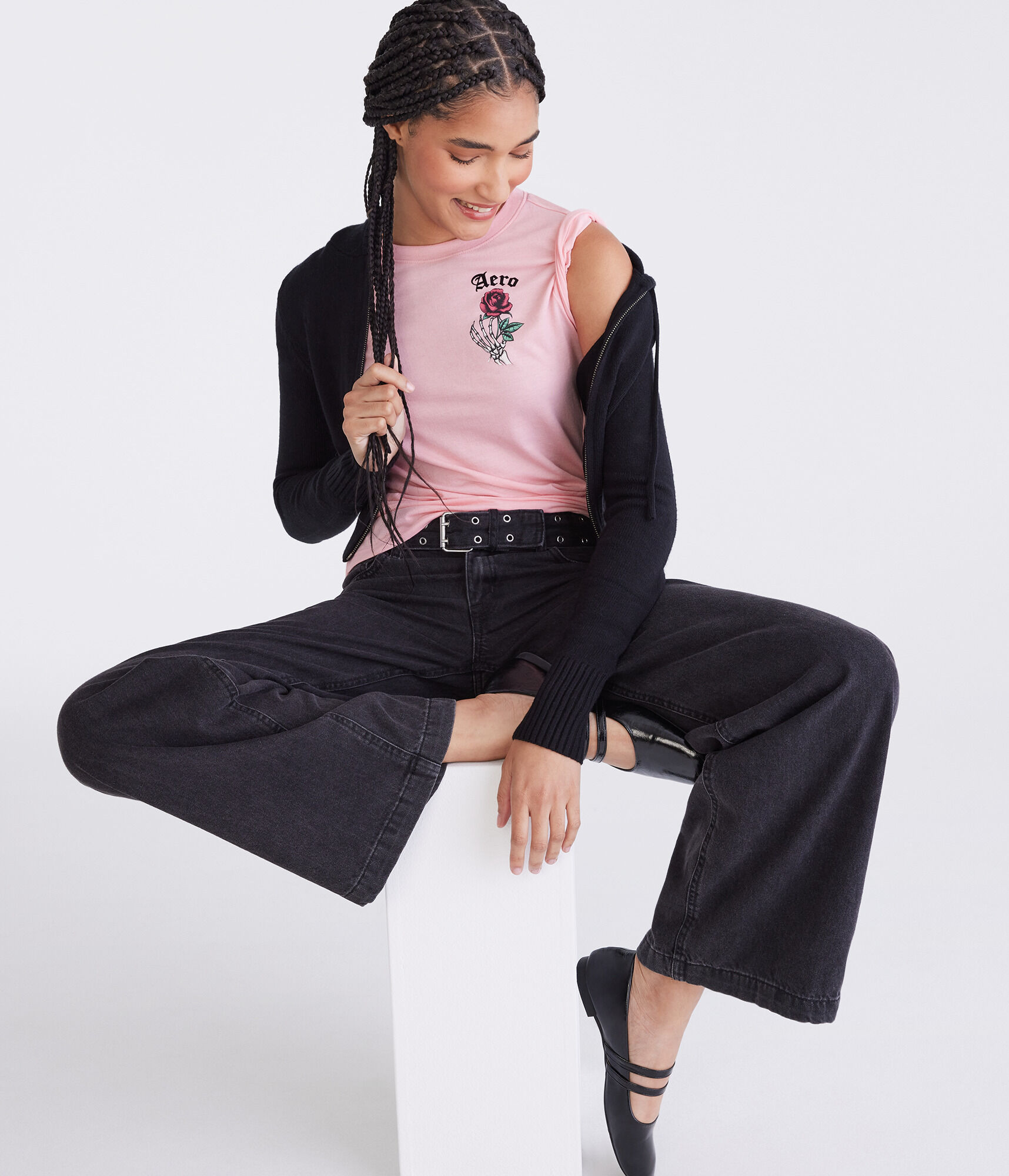Aero Skeleton Rose Flocked Graphic Tee