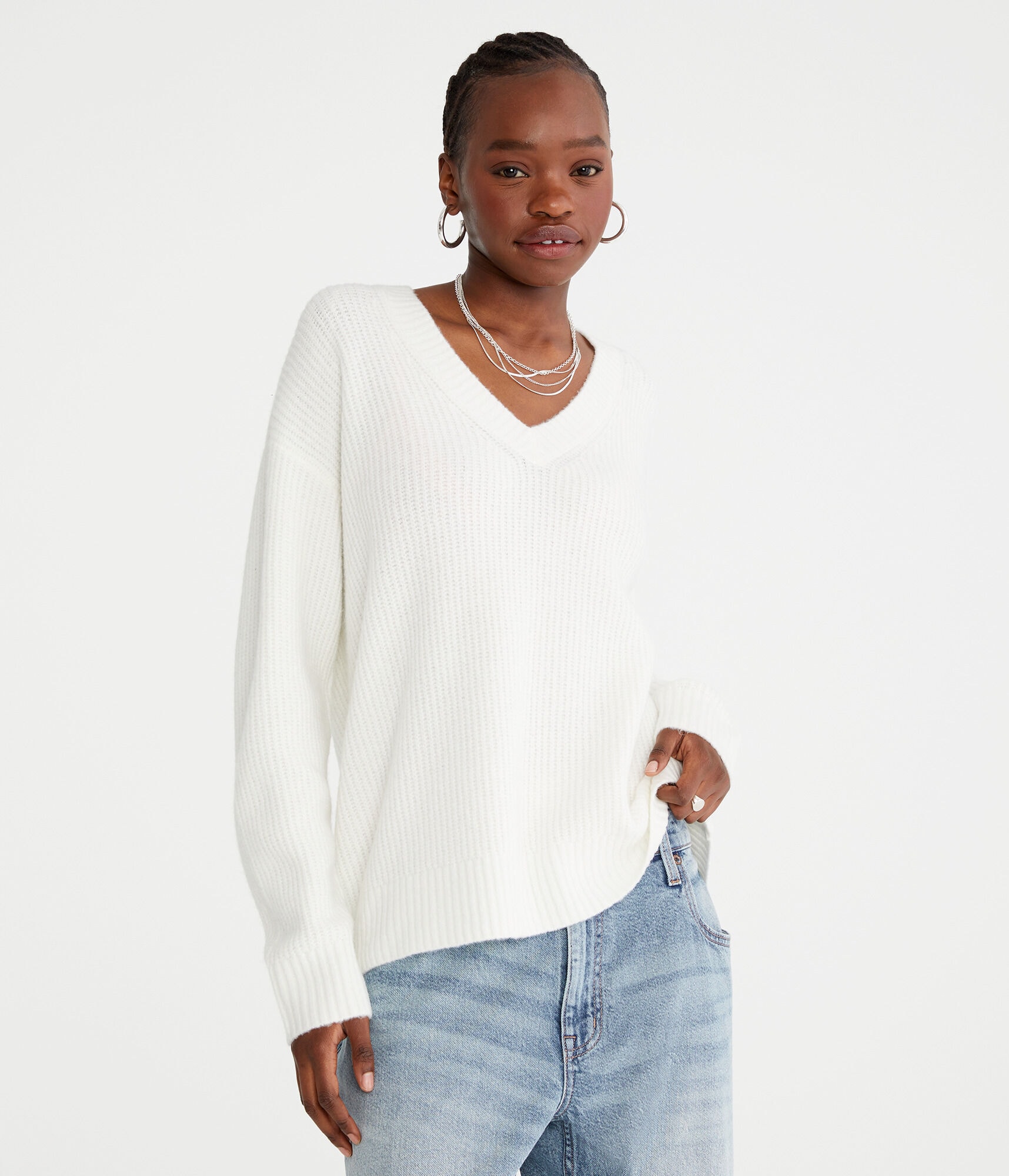 Shaker Knit V-Neck Sweater