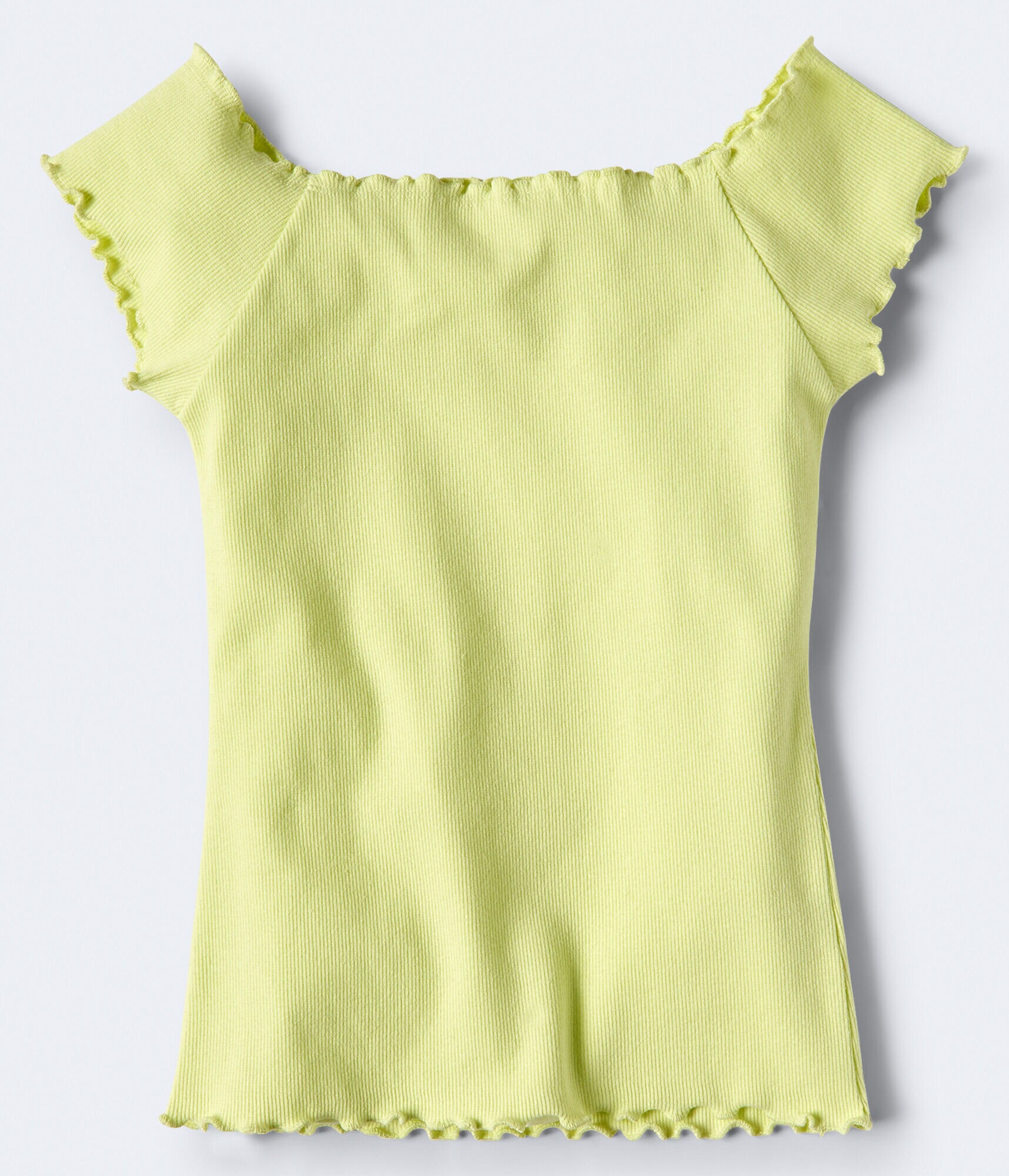 Solid Lettuce-Trim Off-The-Shoulder Top
