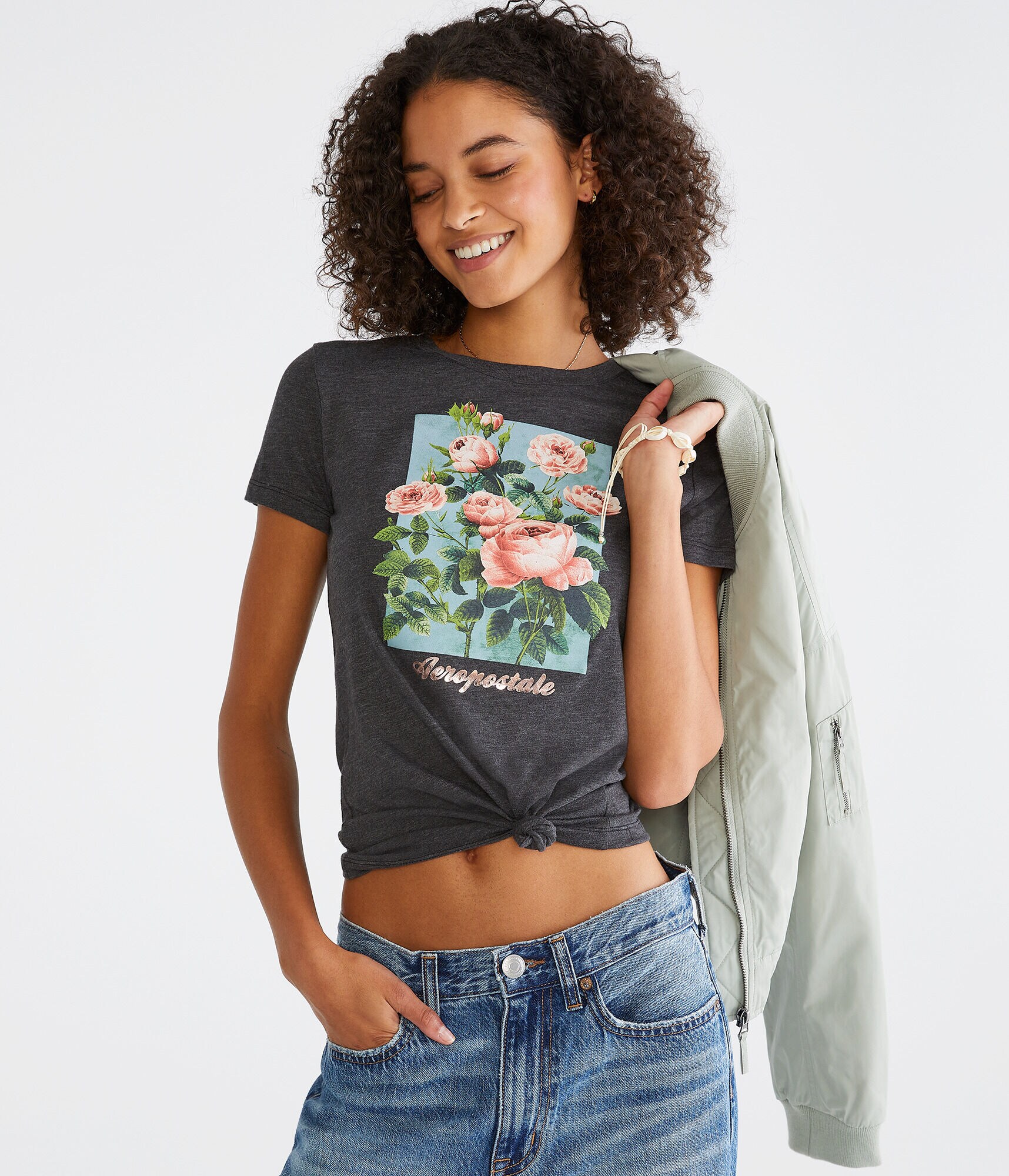 Aeropostale Roses Foil Graphic Tee