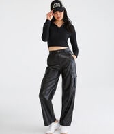 Long Sleeve Cropped Hooded Waffle Henley