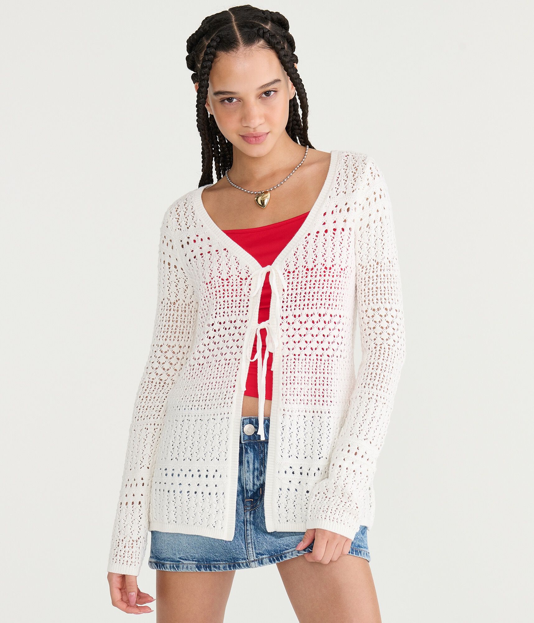 Open-Knit Tie-Front Cardigan