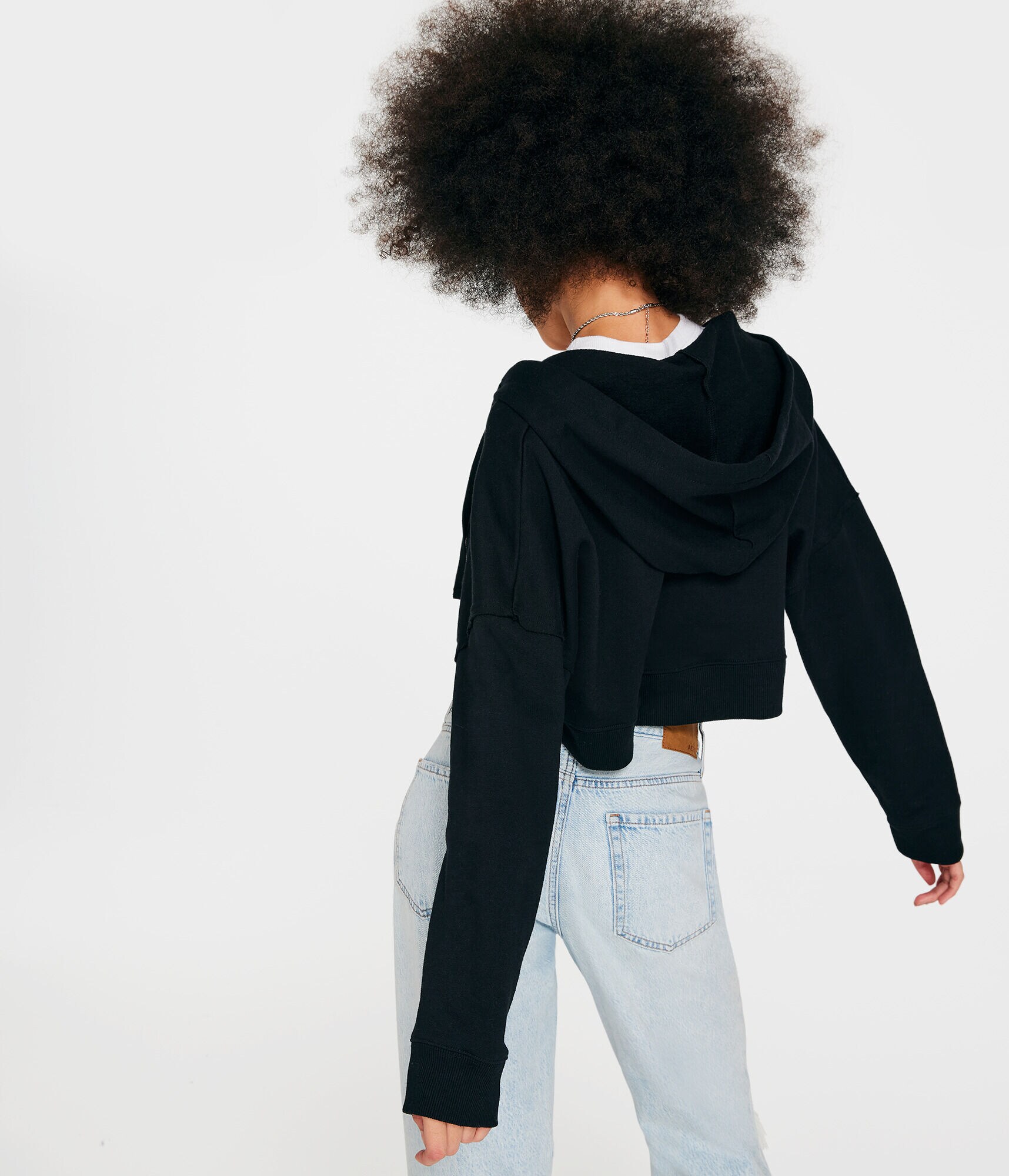 Solid Cropped Oversized Full-Zip Hoodie