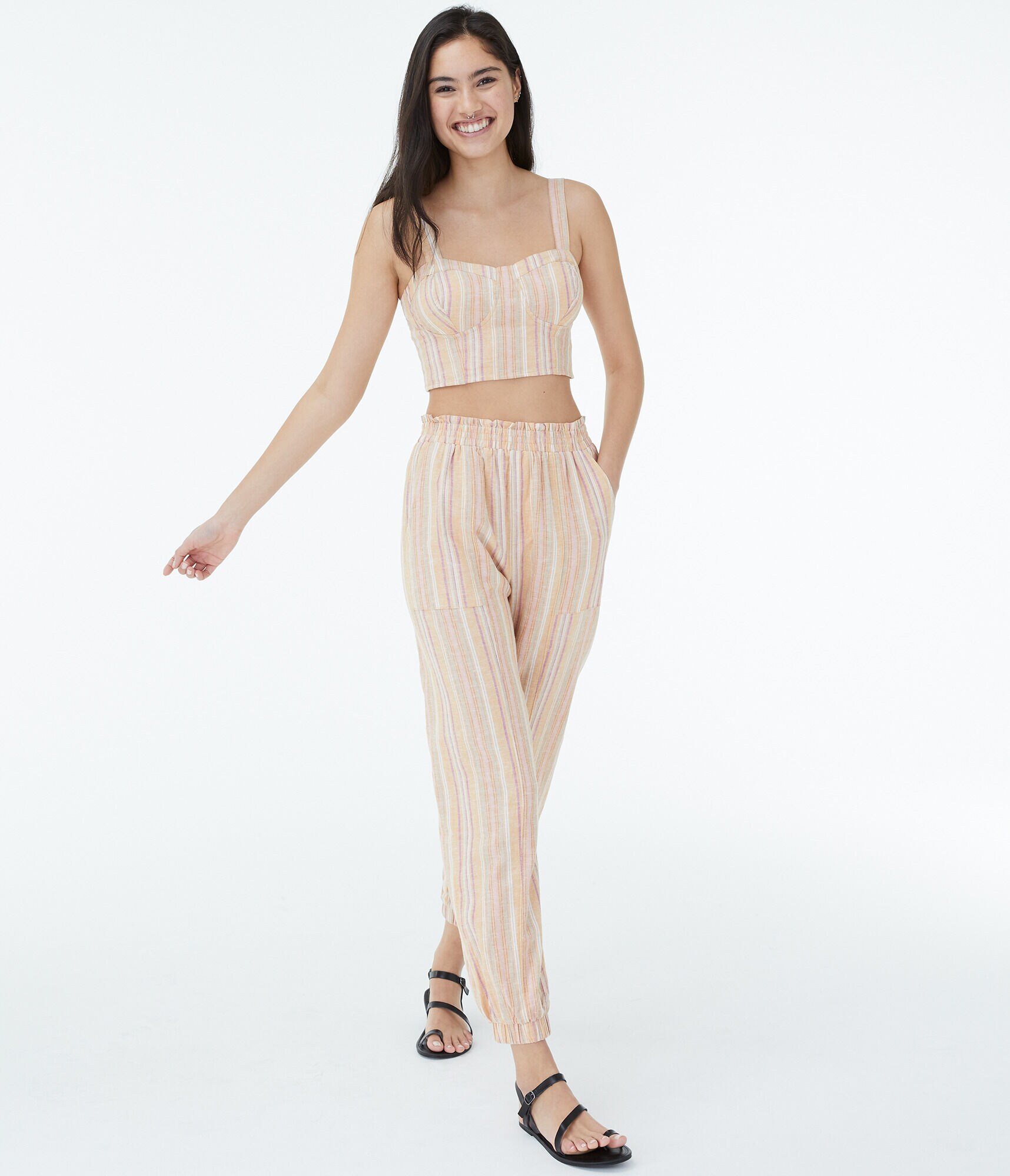 Striped High-Rise Woven Pants***