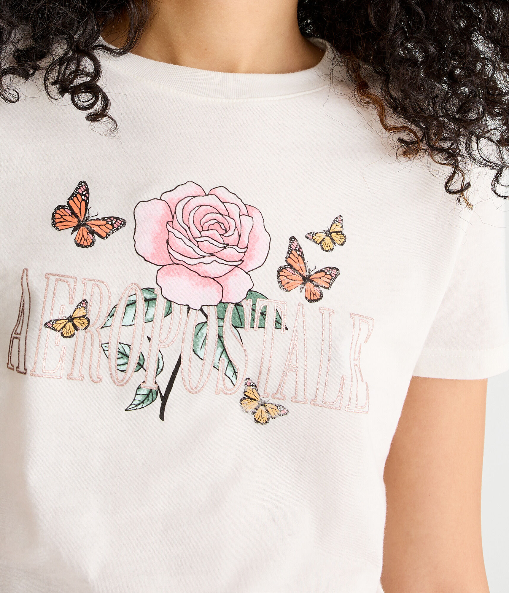 Aeropostale Rose Butterfly Foil Graphic Tee
