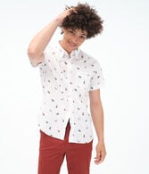 Camping Print Button-Down Shirt