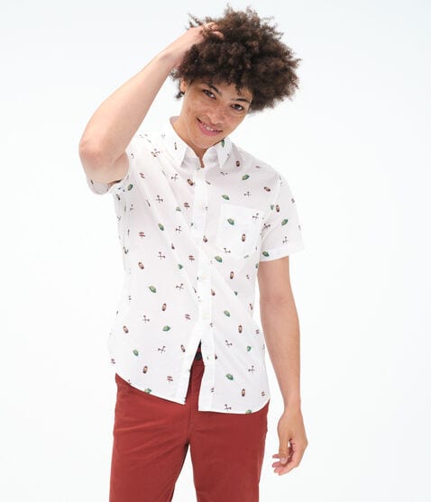 Camping Print Button-Down Shirt Camping Print Button-Down Shirt