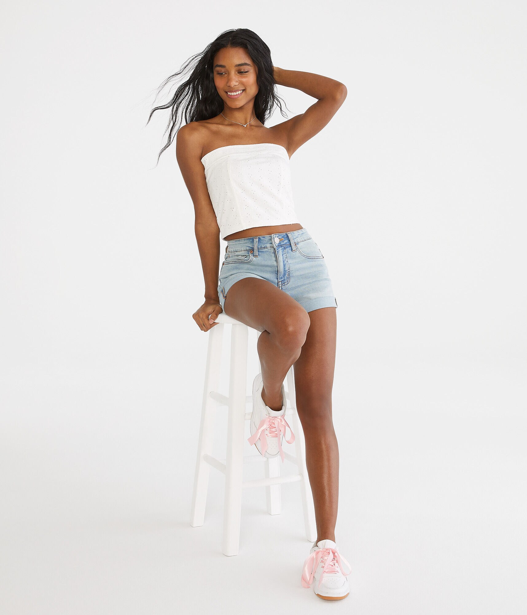 Eyelet Cropped Tube Top