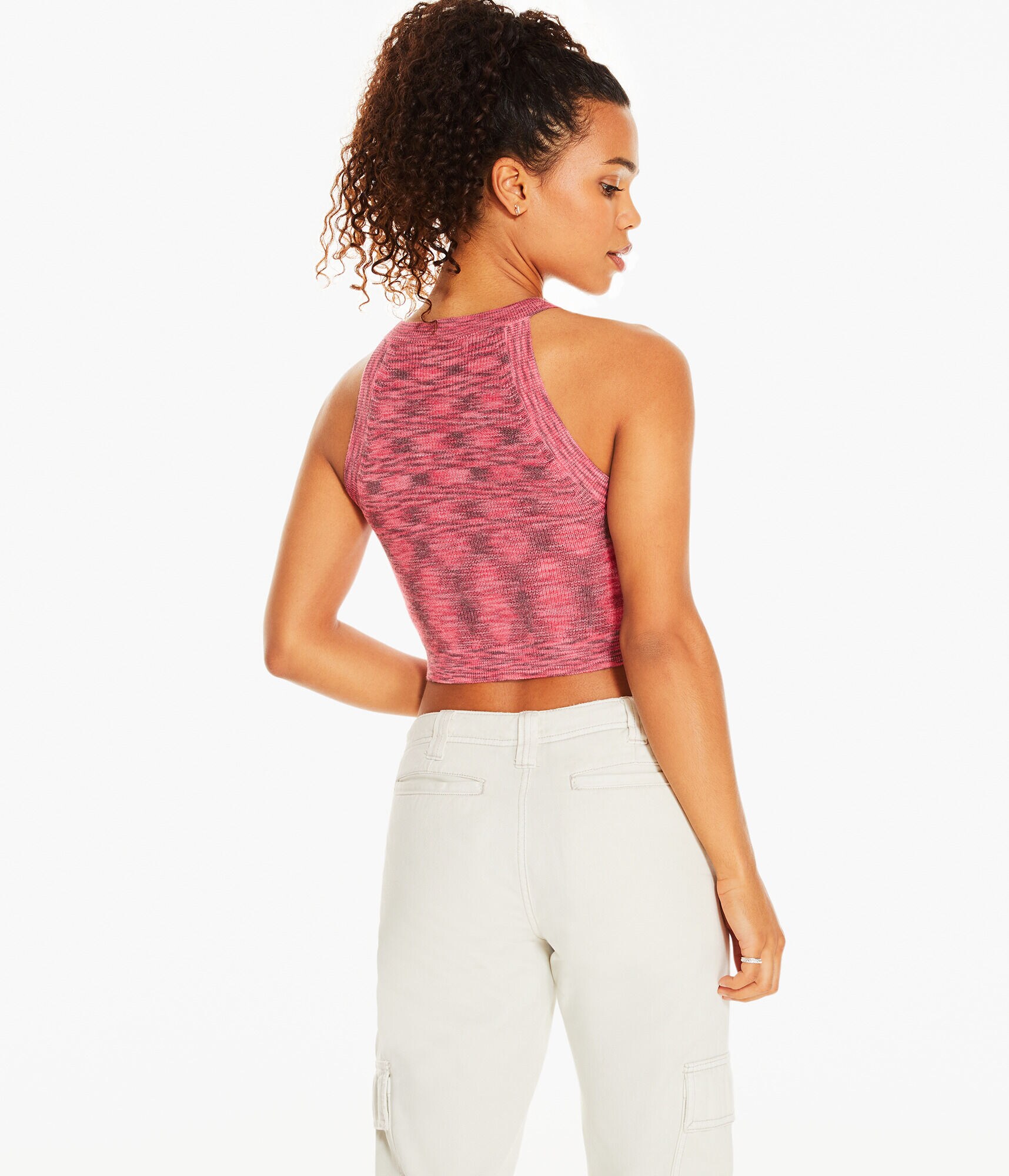 Space-Dye Cropped High-Neck Sweater Tank