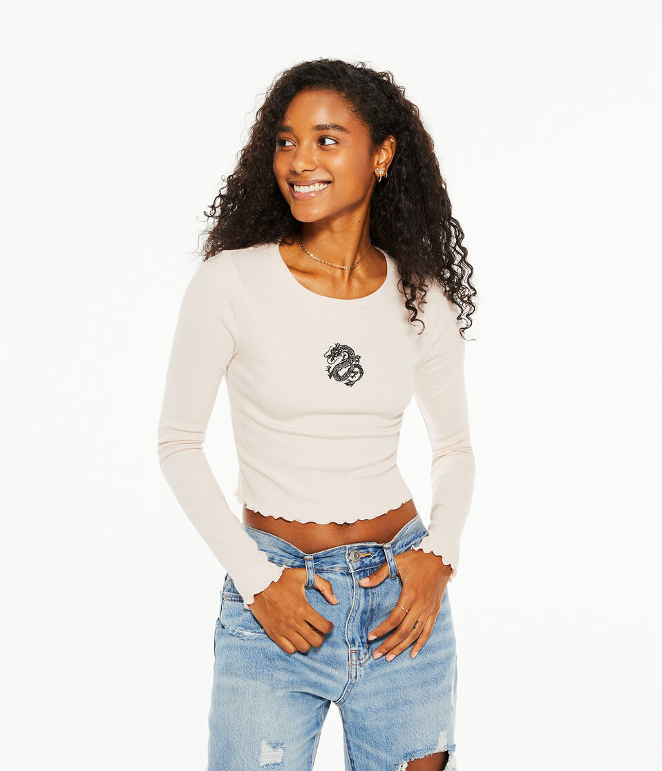 Long Sleeve Dragon Cropped Shrunken Tee