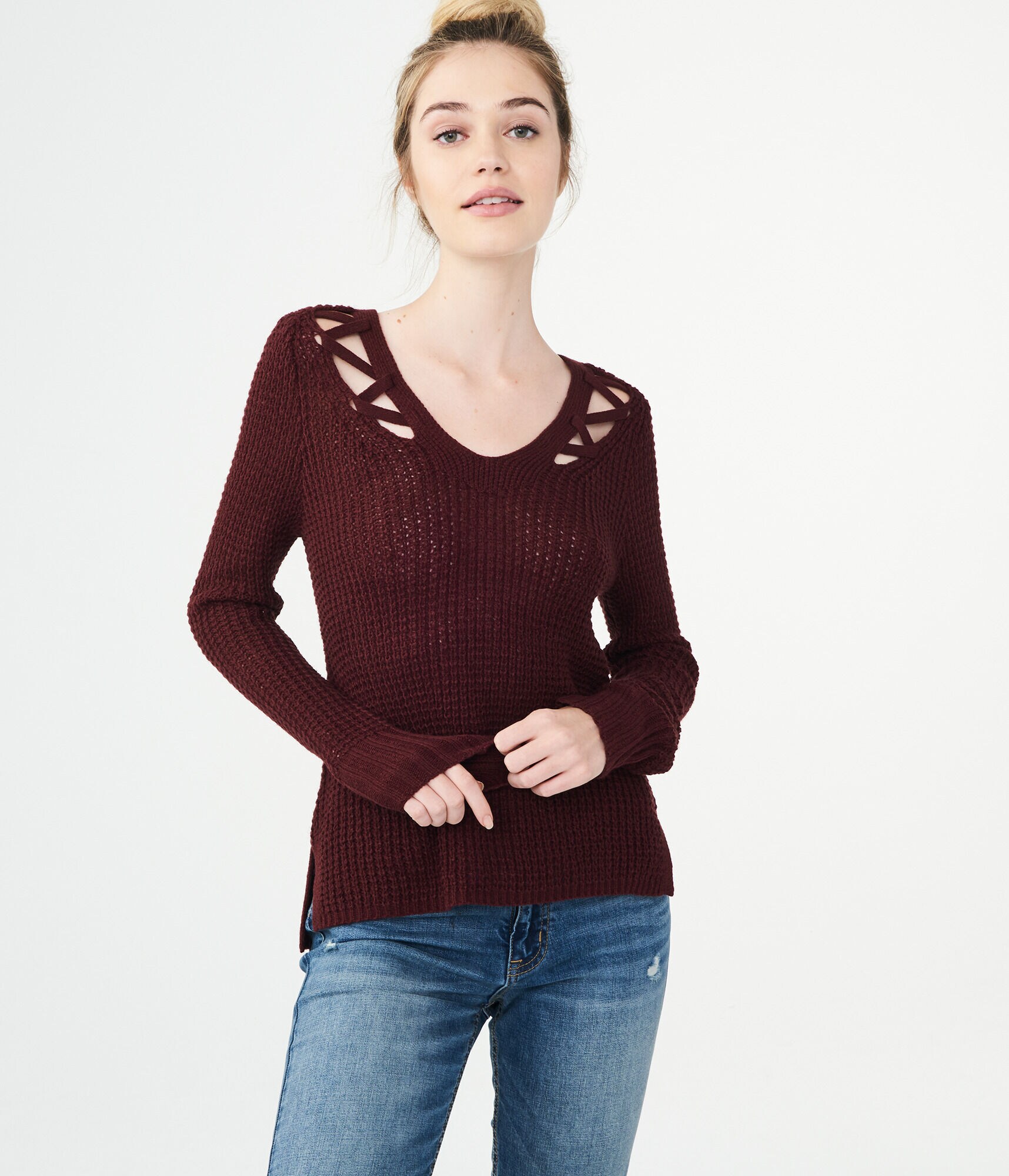 Shimmer Cutout V-Neck Sweater