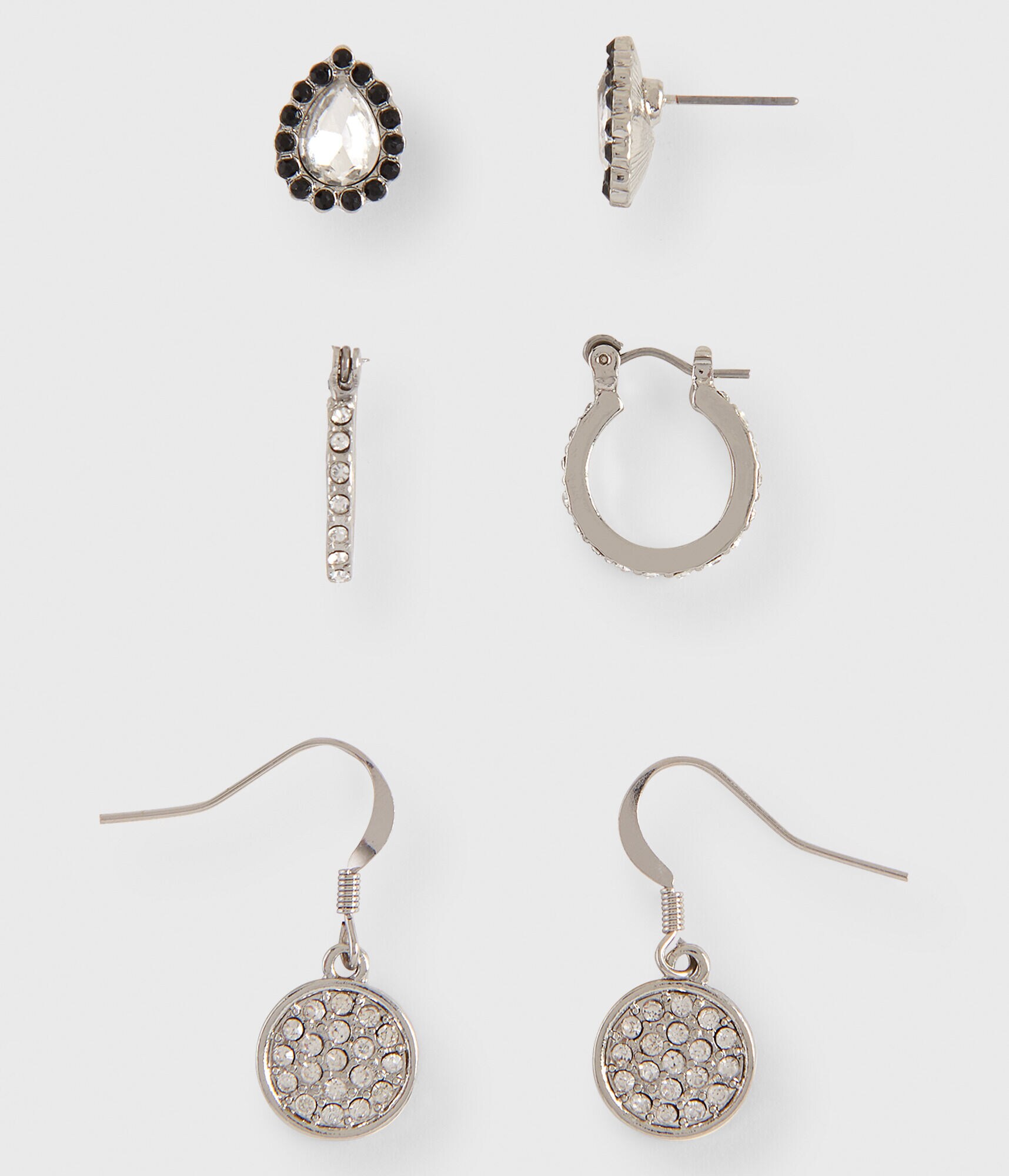 Rhinestone Stud, Leverback &amp; French Wire Earring 3-Pack