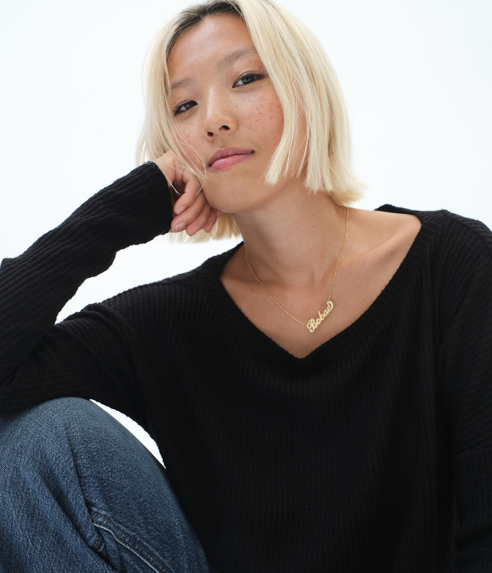 Long Sleeve Waffle-Knit Tee