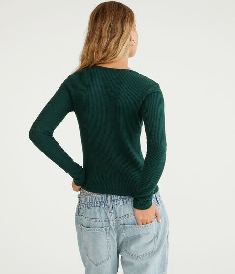 Long Sleeve Waffle Notch-Neck Shrunken Tee Long Sleeve Waffle Notch-Neck Shrunken Tee
