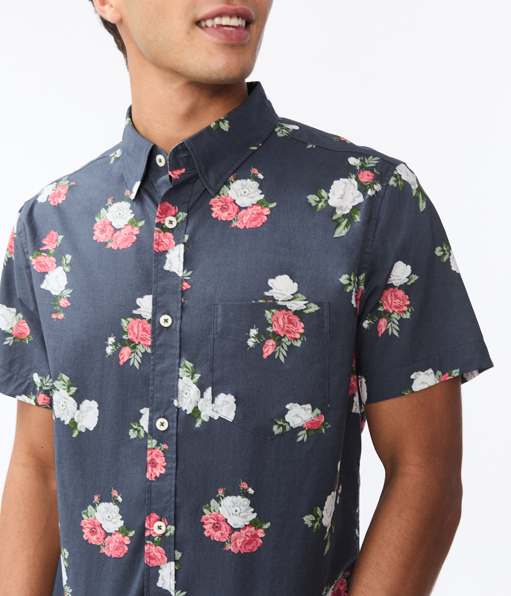 Open Floral Button-Down Shirt