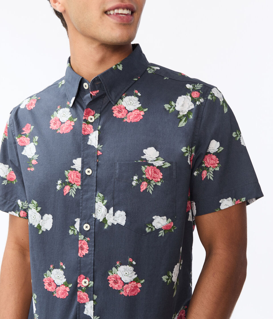 Open Floral Button-Down Shirt