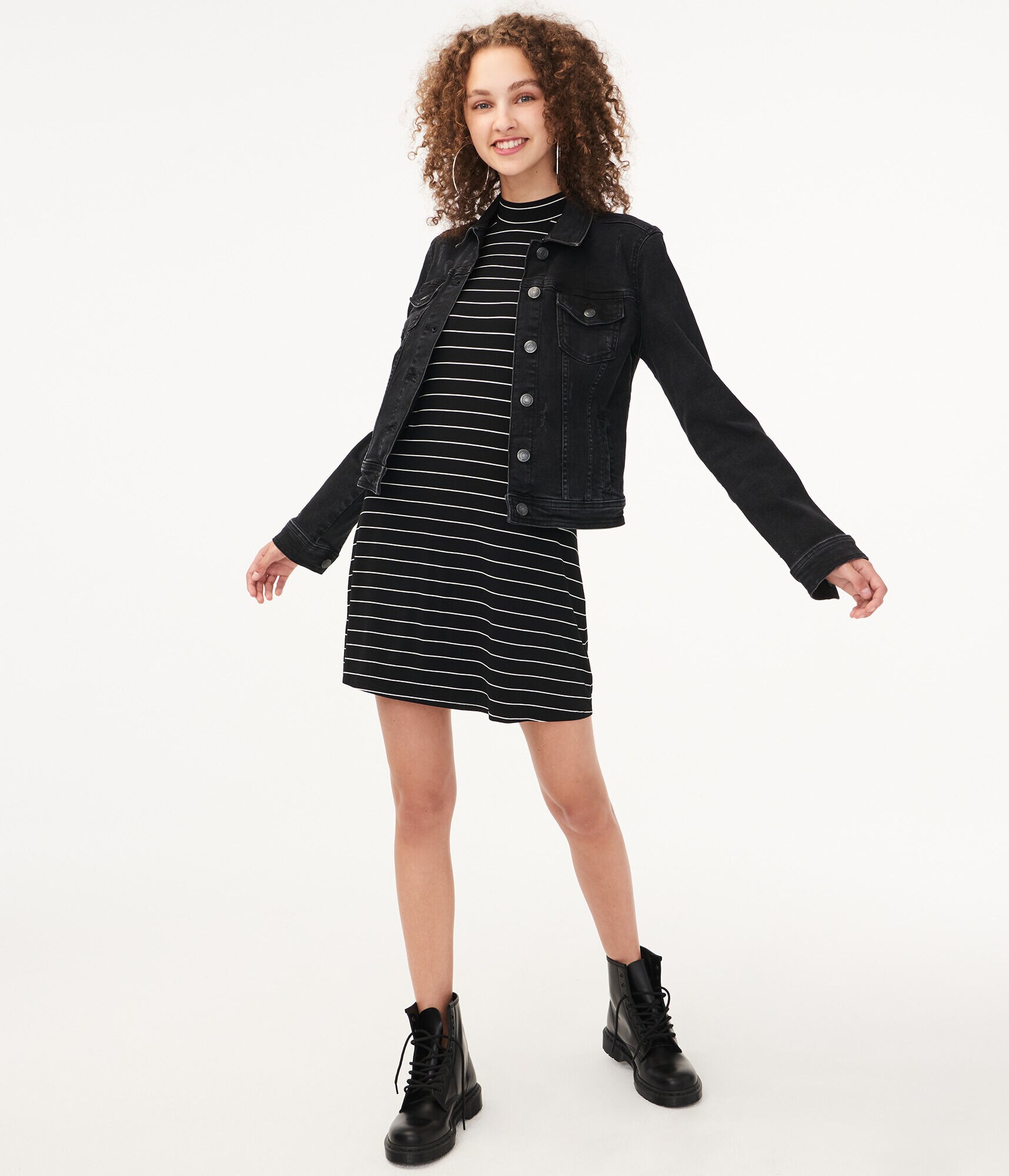 Seriously Soft Striped Mock-Neck Swing Dress