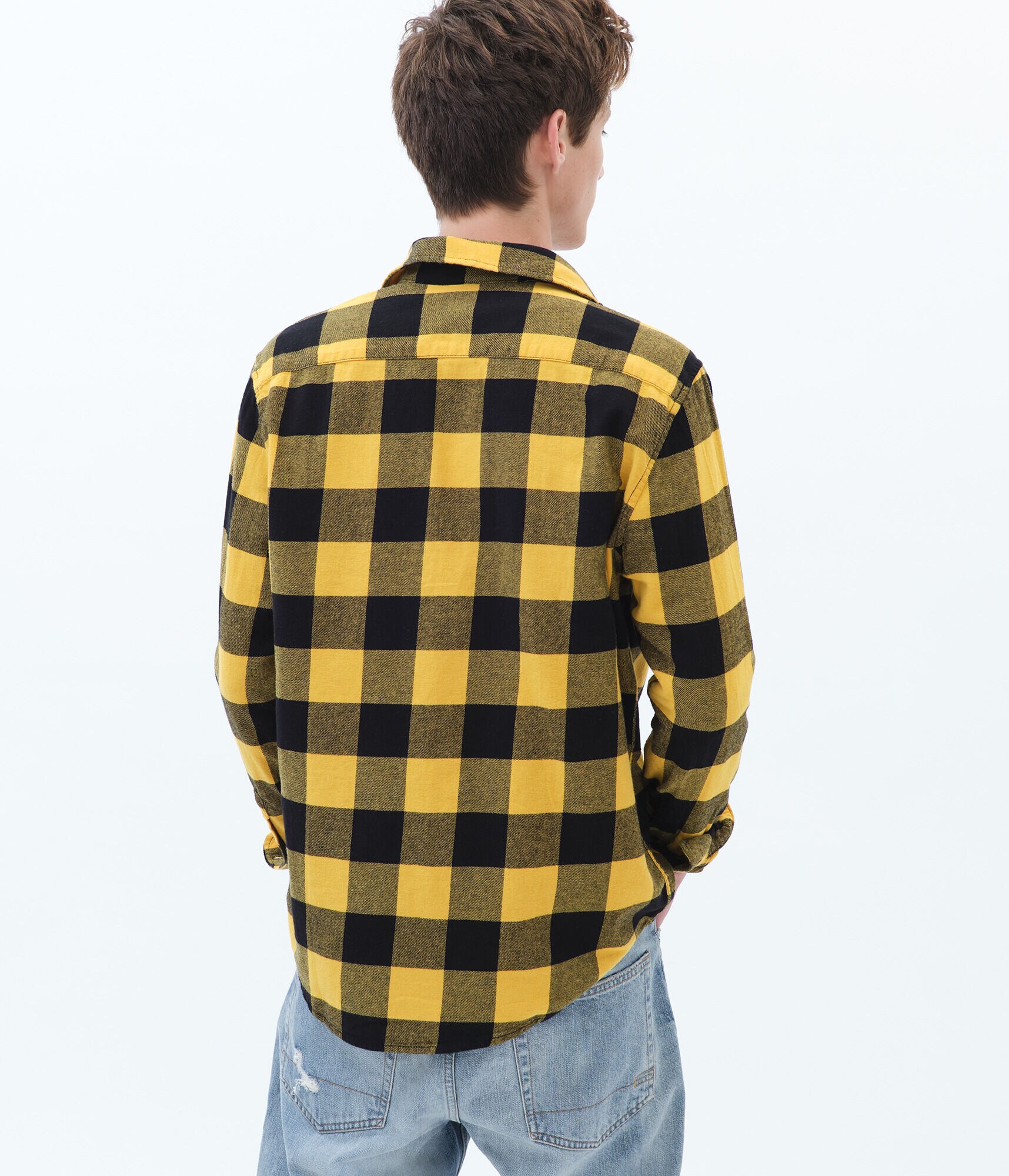 Long Sleeve Buffalo Plaid Flannel Button-Down Shirt