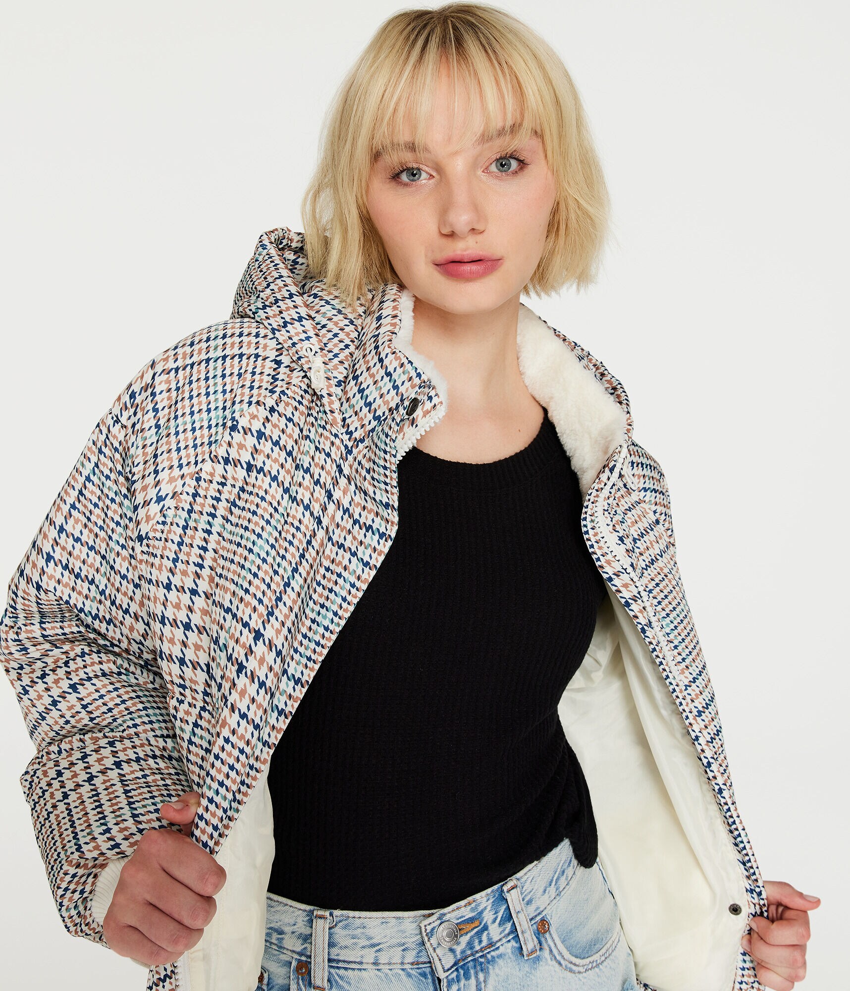 Houndstooth Heavyweight Puffer Jacket