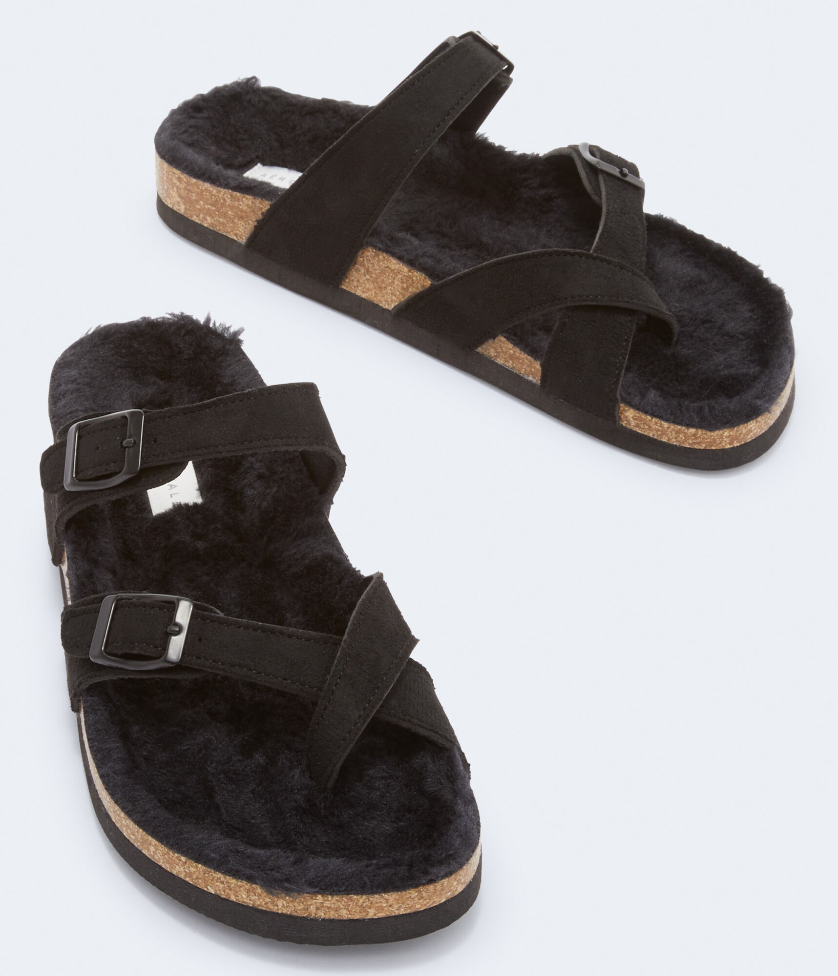 Faux Fur Crisscross Cork Slide Sandal