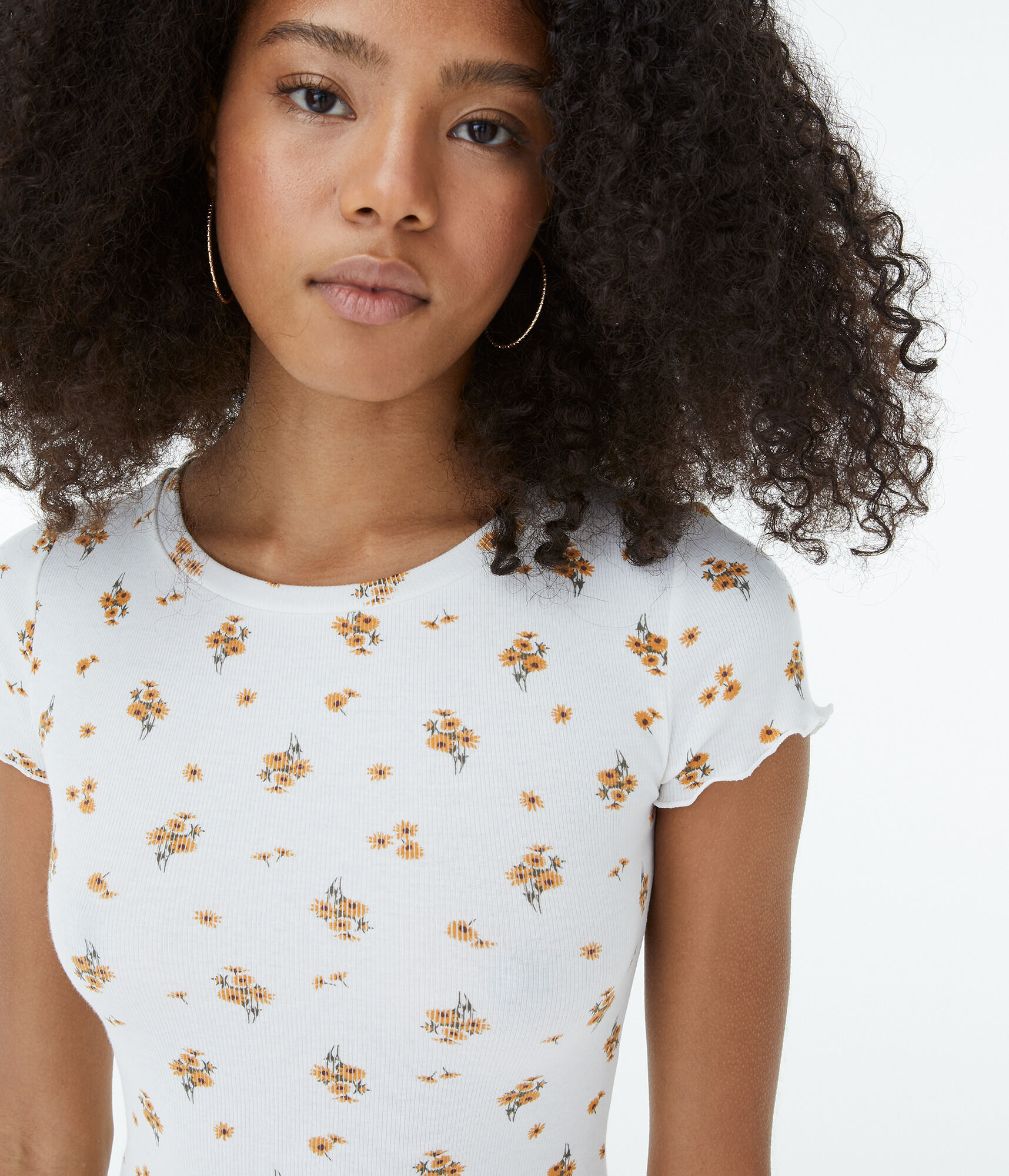 Floral Ribbed Shrunken Tee