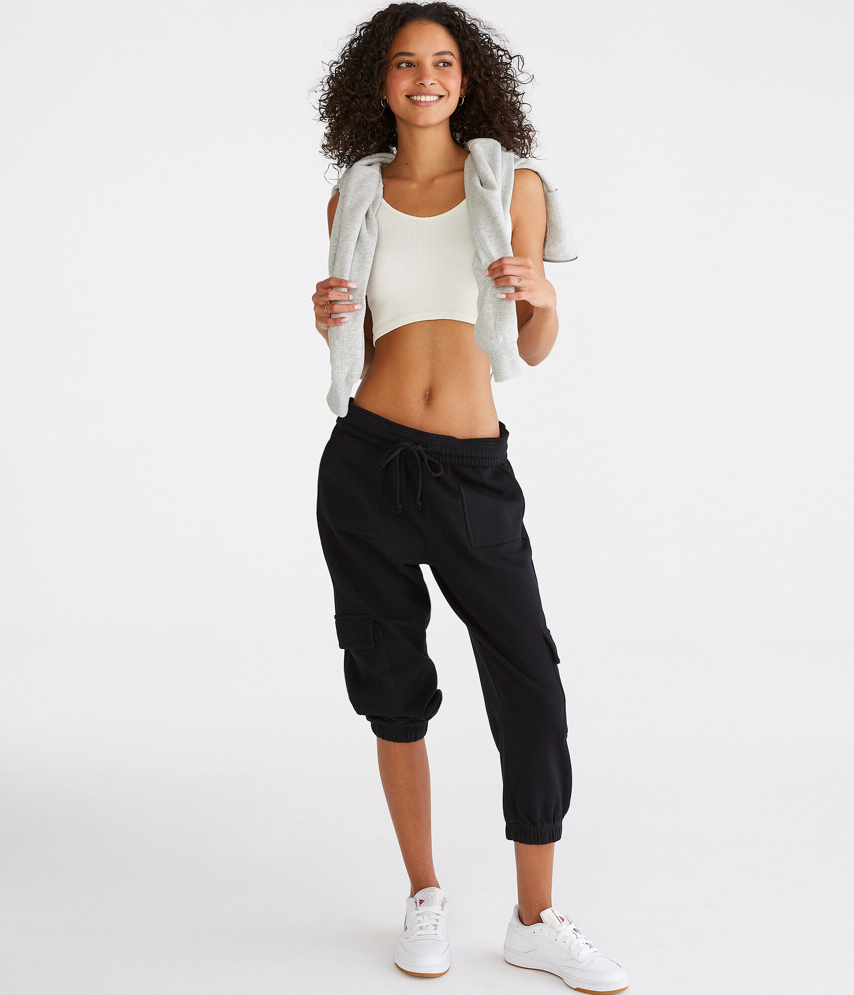 Solid Cropped Cargo Sweatpants