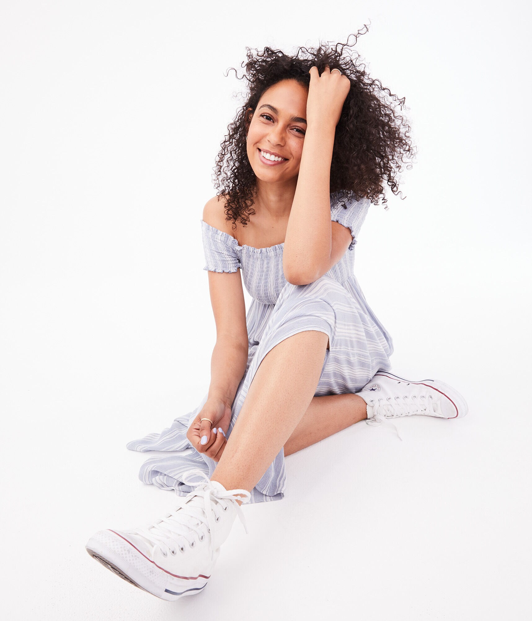 Striped Off-The-Shoulder Maxi Dress