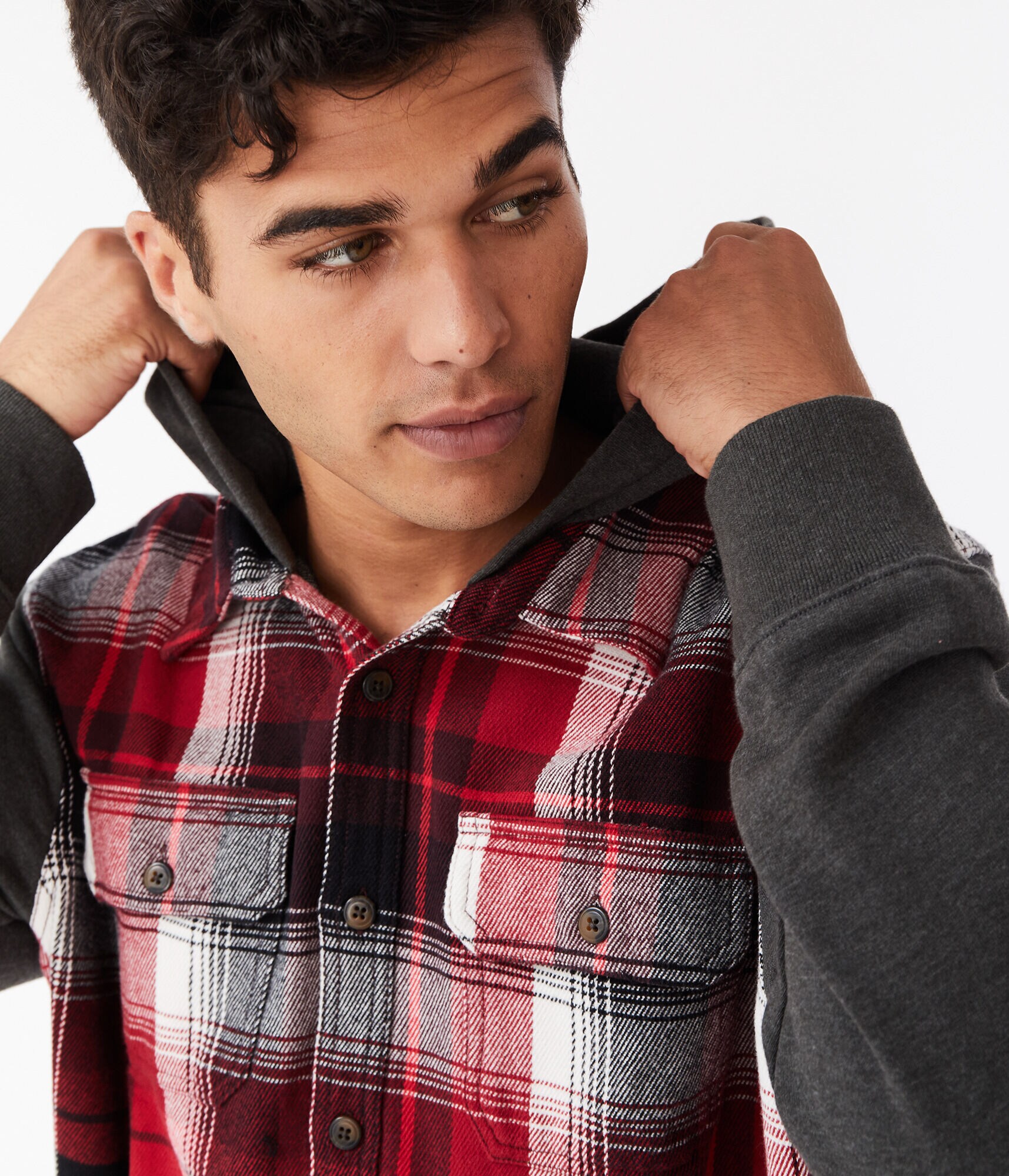 Long Sleeve Hooded Flannel Button-Down Shirt