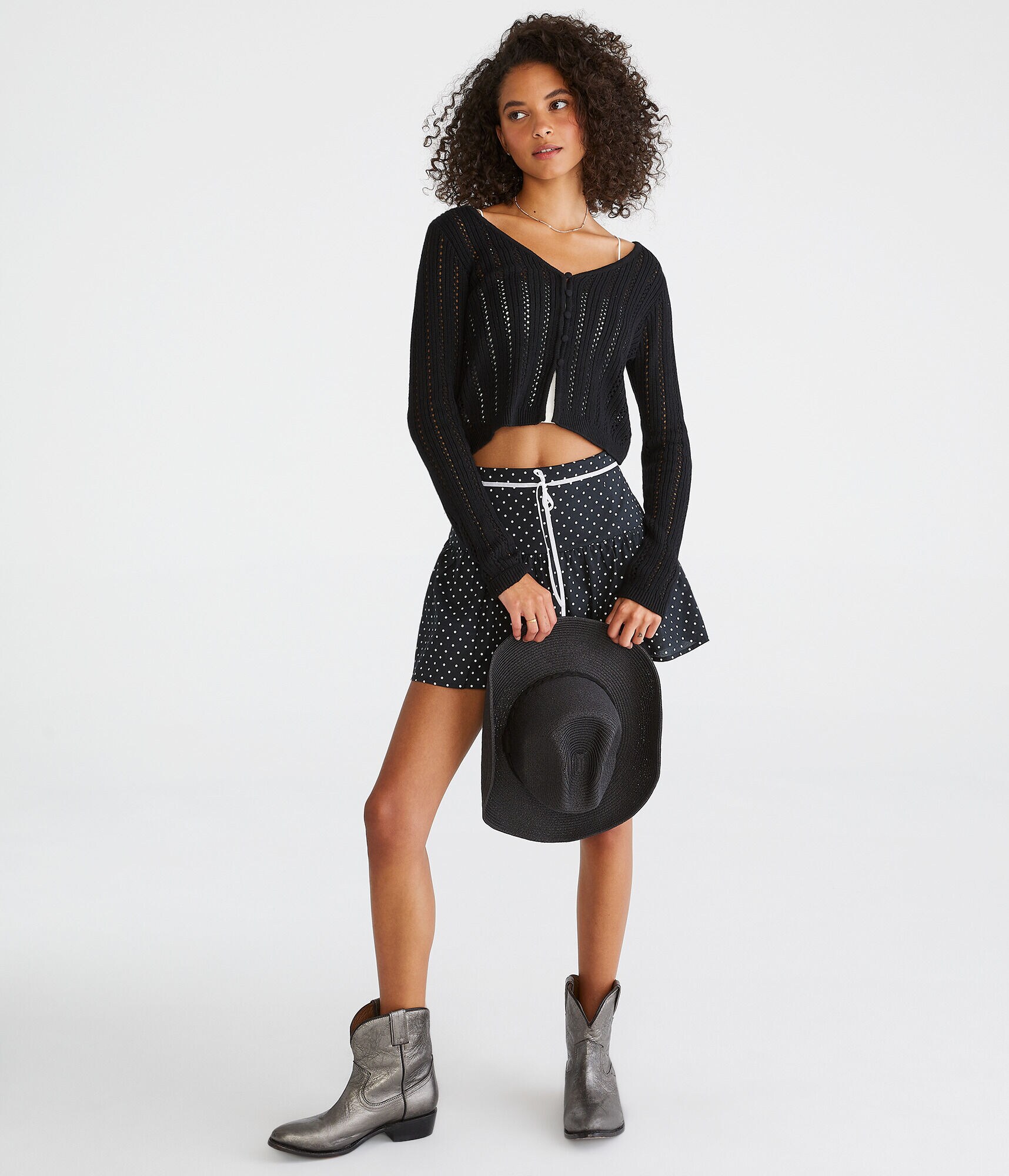 Long Sleeve Cropped Crocheted Cardigan