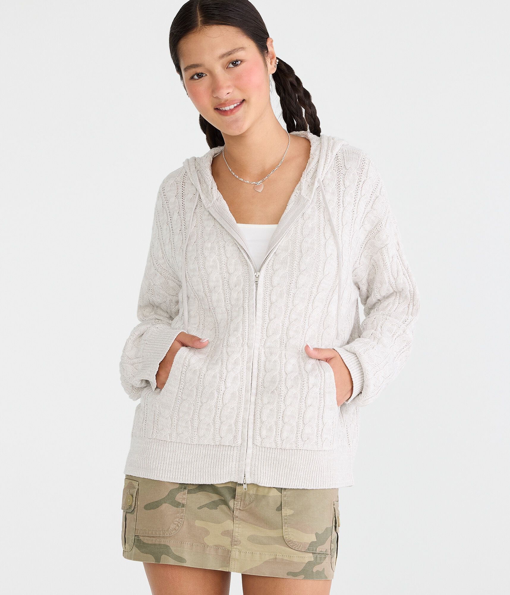 Cable Full-Zip Hooded Sweater