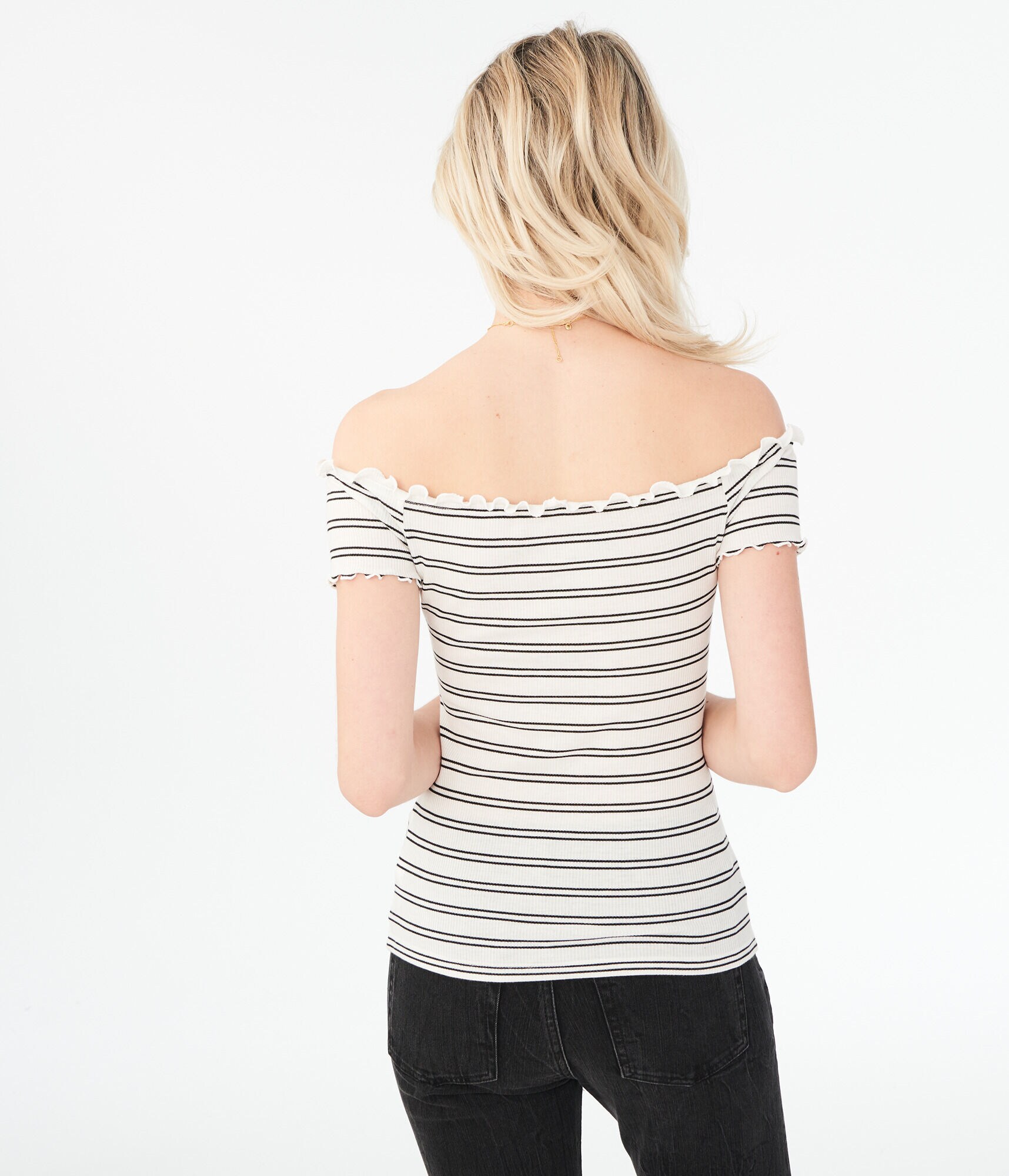 Seriously Soft Striped V-Wire Off-The-Shoulder Top