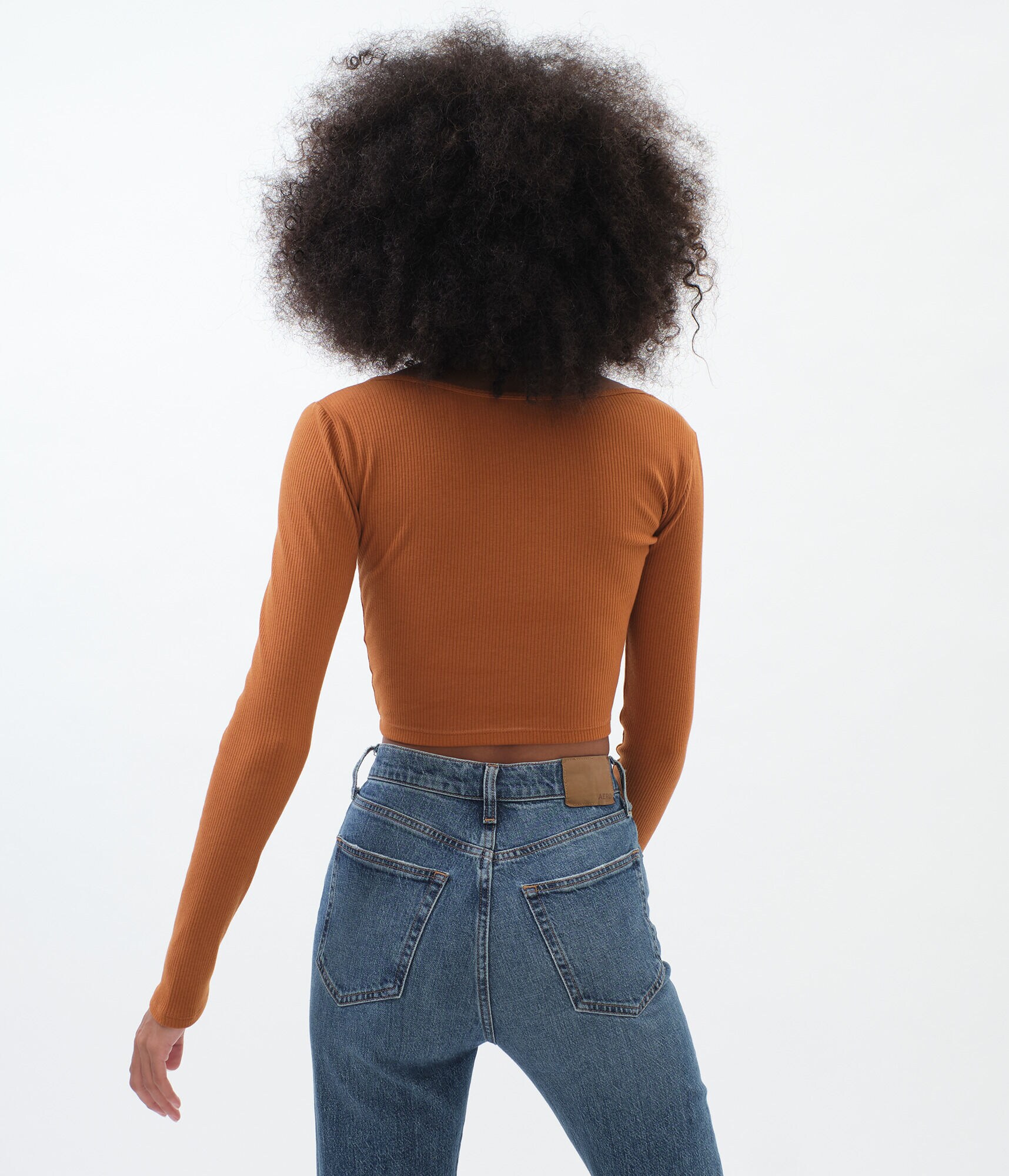 Long Sleeve Snap-Front Bodycon Crop Top***