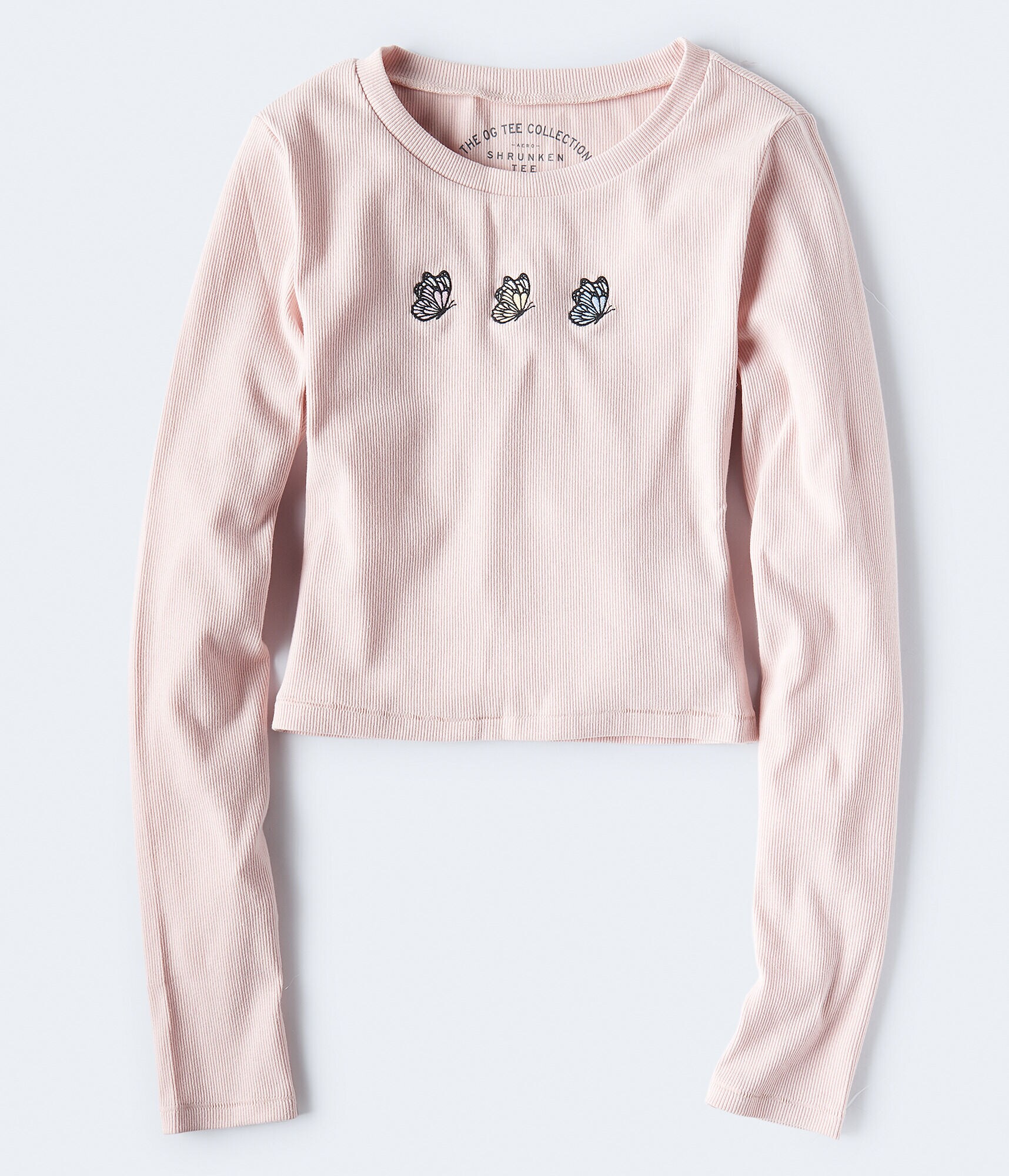 Long Sleeve Butterfly Trio Cropped Shrunken Tee