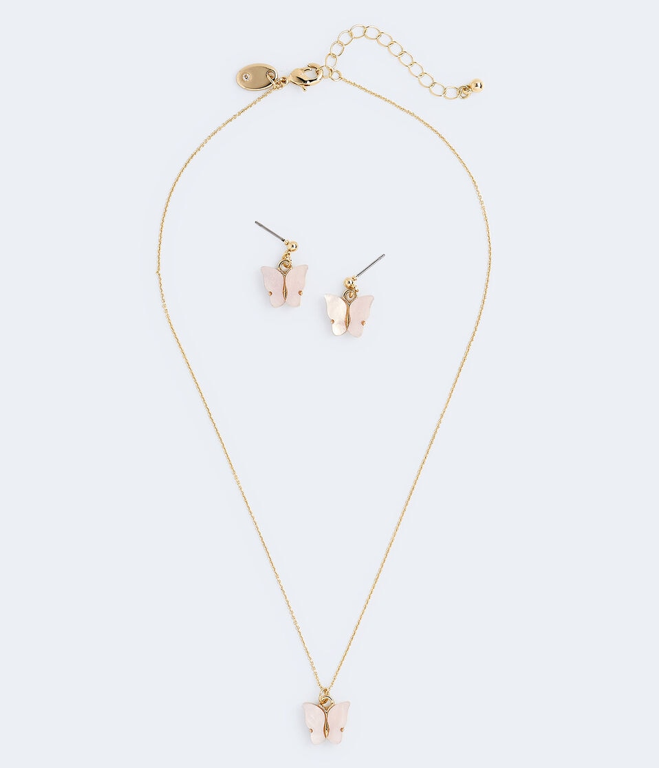 Shimmery Butterfly Necklace & Earring Set