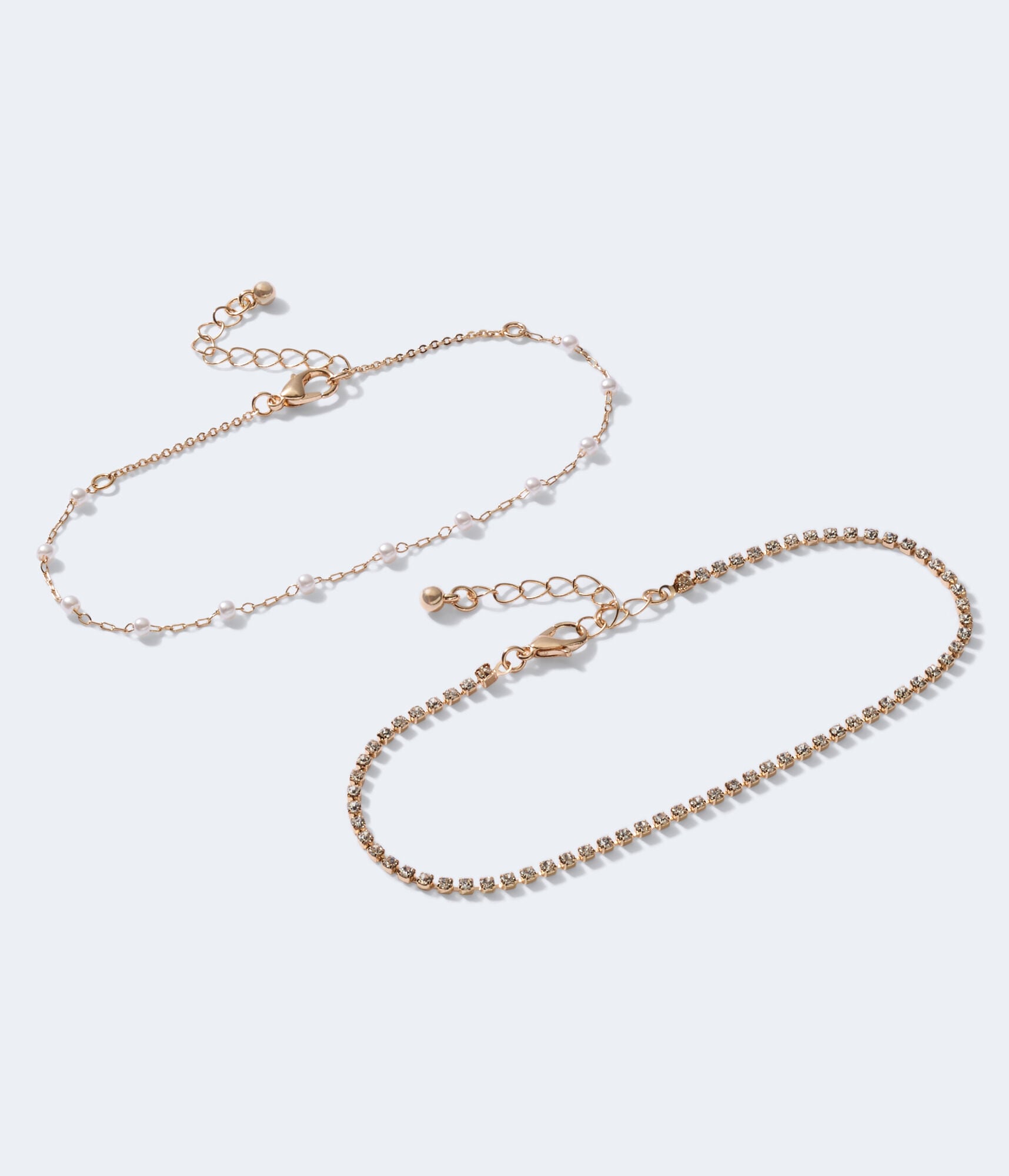 Faux Pearl & Rhinestone Anklet 2-Pack