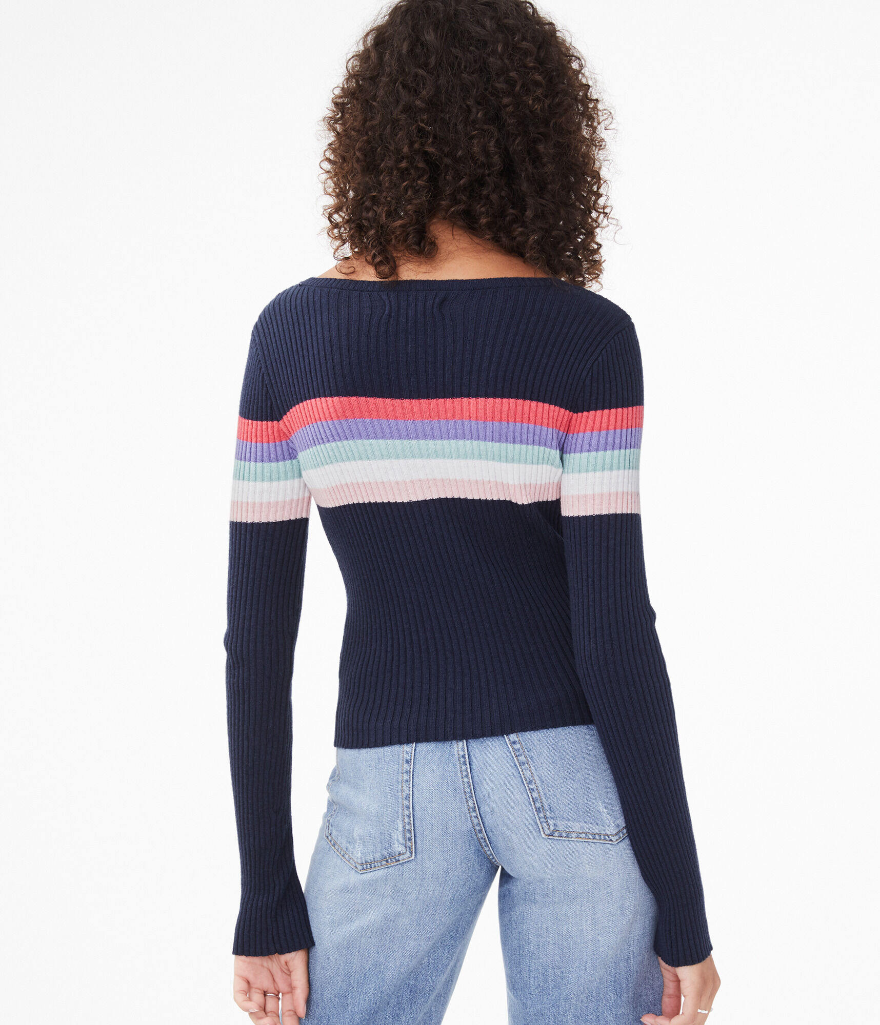 Long Sleeve Chest Stripe Bodycon Top