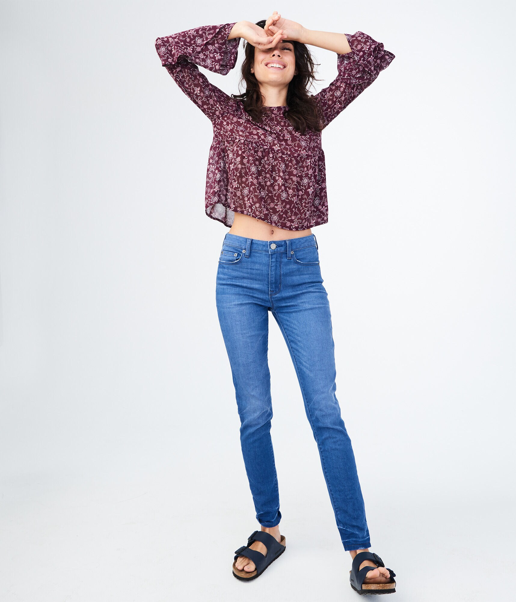 Long Bell Sleeve Floral Ruffle Top