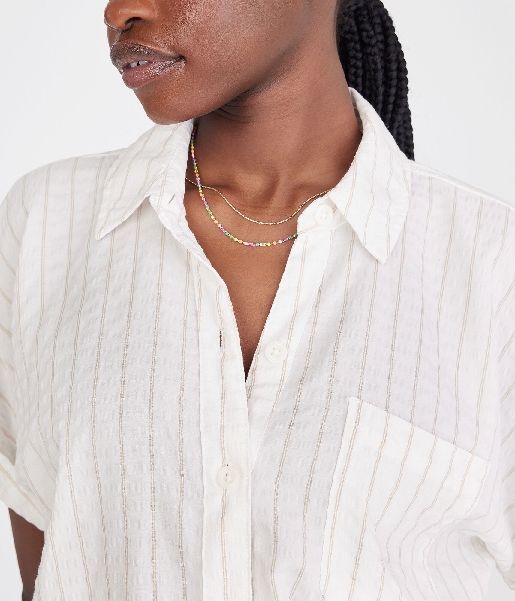 Short Sleeve Thin Stripe Camp Shirt
