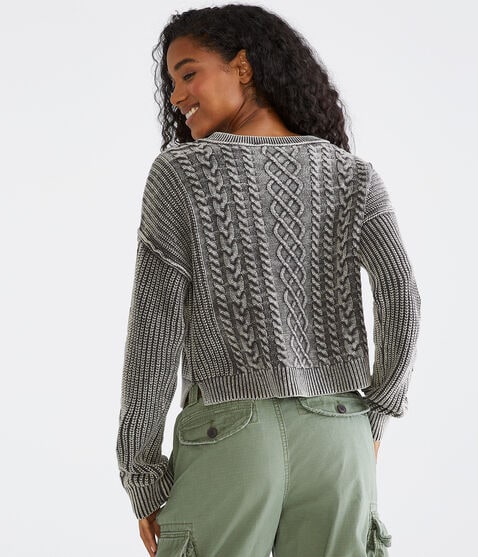 Slouchy Cable-Knit Cropped V-Neck Sweater Slouchy Cable-Knit Cropped V-Neck Sweater
