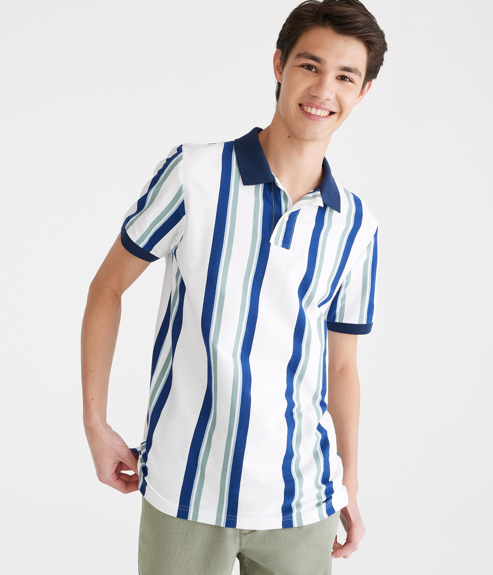 Vertical Stripe Jersey Polo