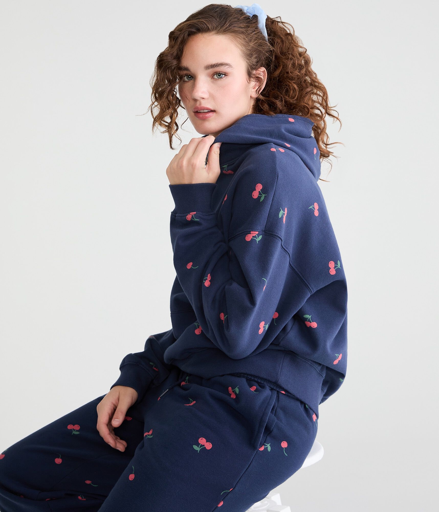 Cloud Soft Cherry Print Pullover Hoodie