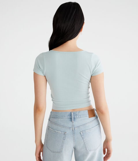 Buttery Soft Washed Cropped Cinch-Front Tee Buttery Soft Washed Cropped Cinch-Front Tee