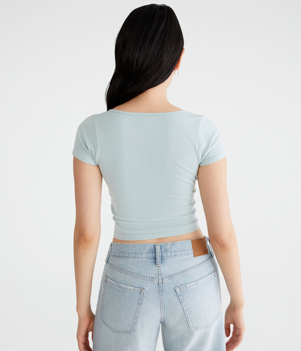 Buttery Soft Washed Cropped Cinch-Front Tee