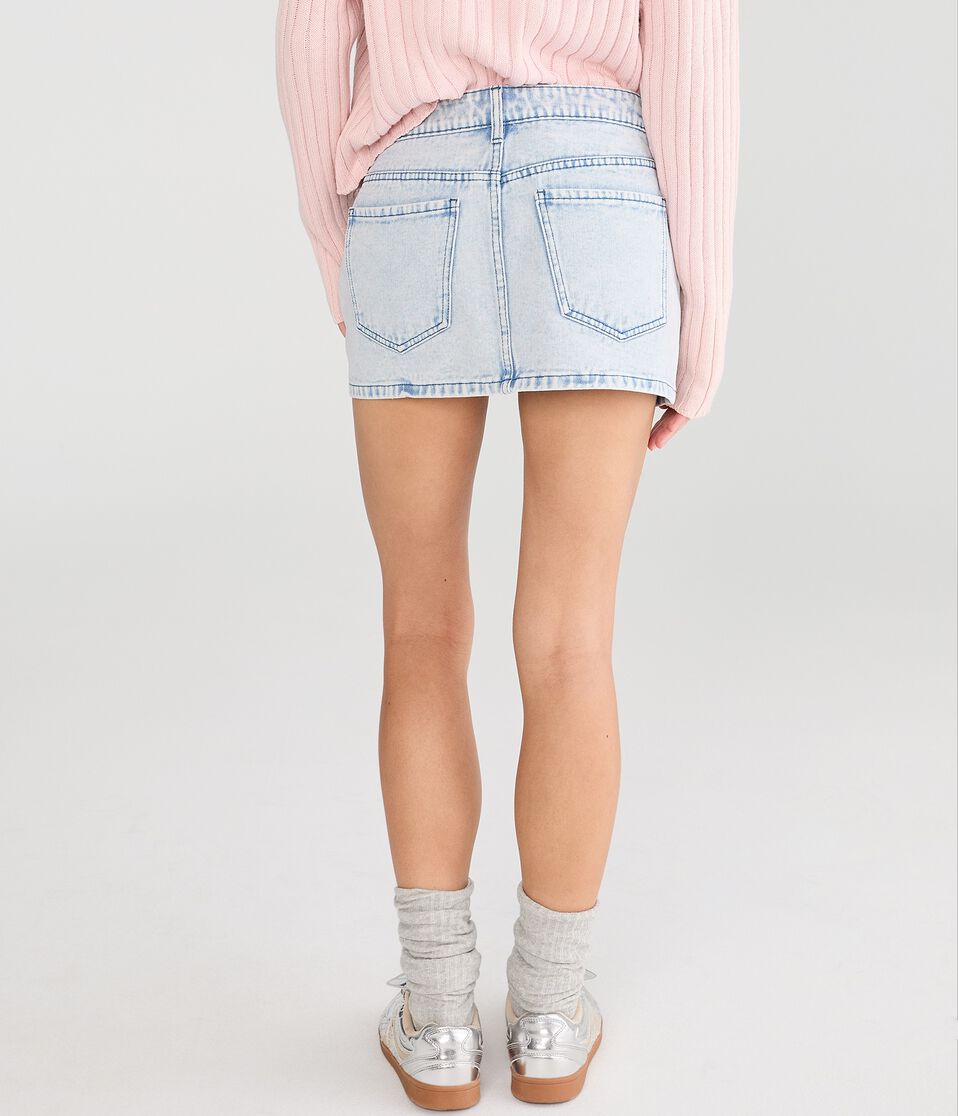 Rhinestone Hearts Low-Rise Denim Mini Skirt
