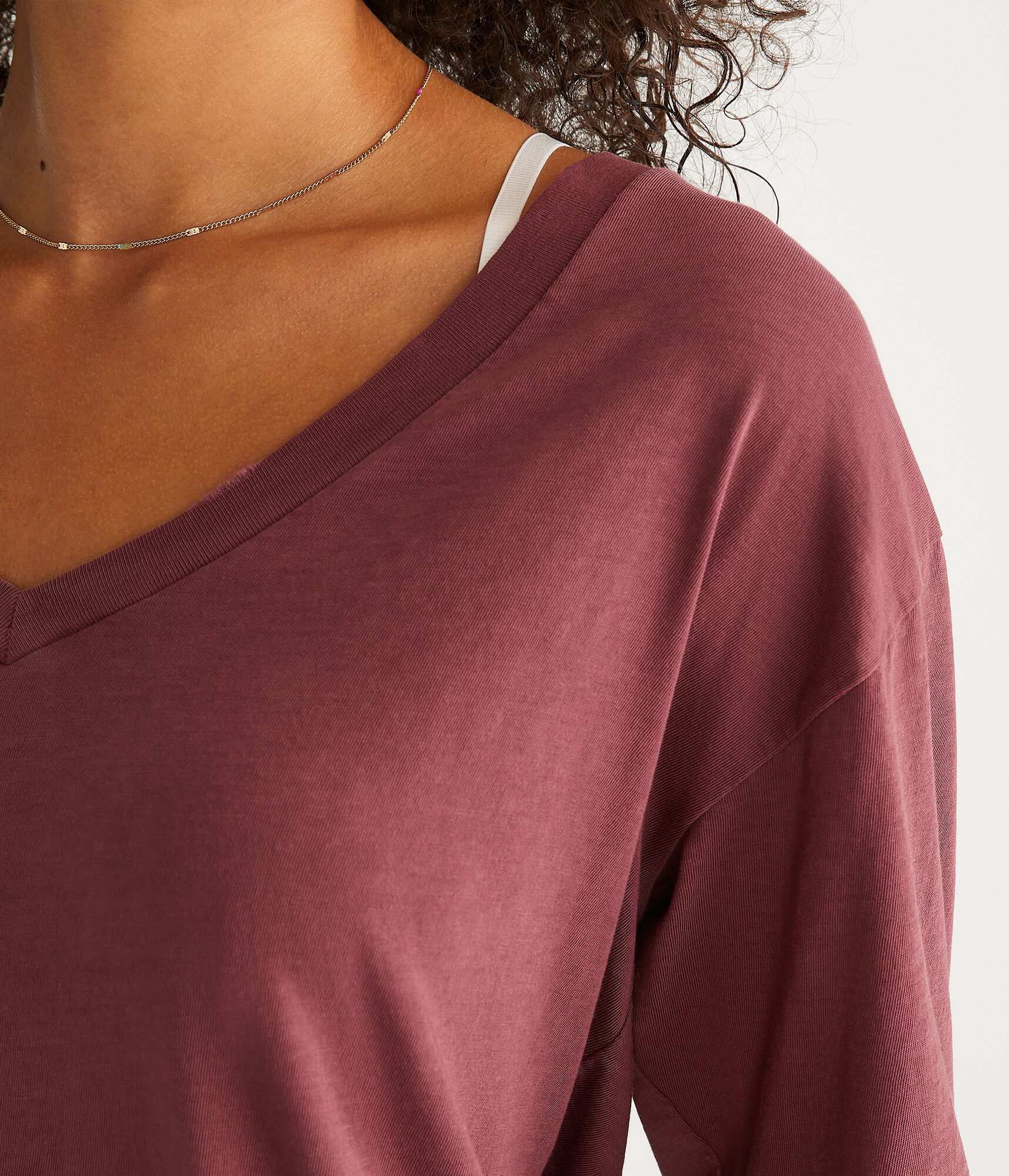 Long Sleeve Washed Loose Fit V-Neck Tee