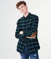 Long Sleeve Plaid Elbow Patch Woven Shirt