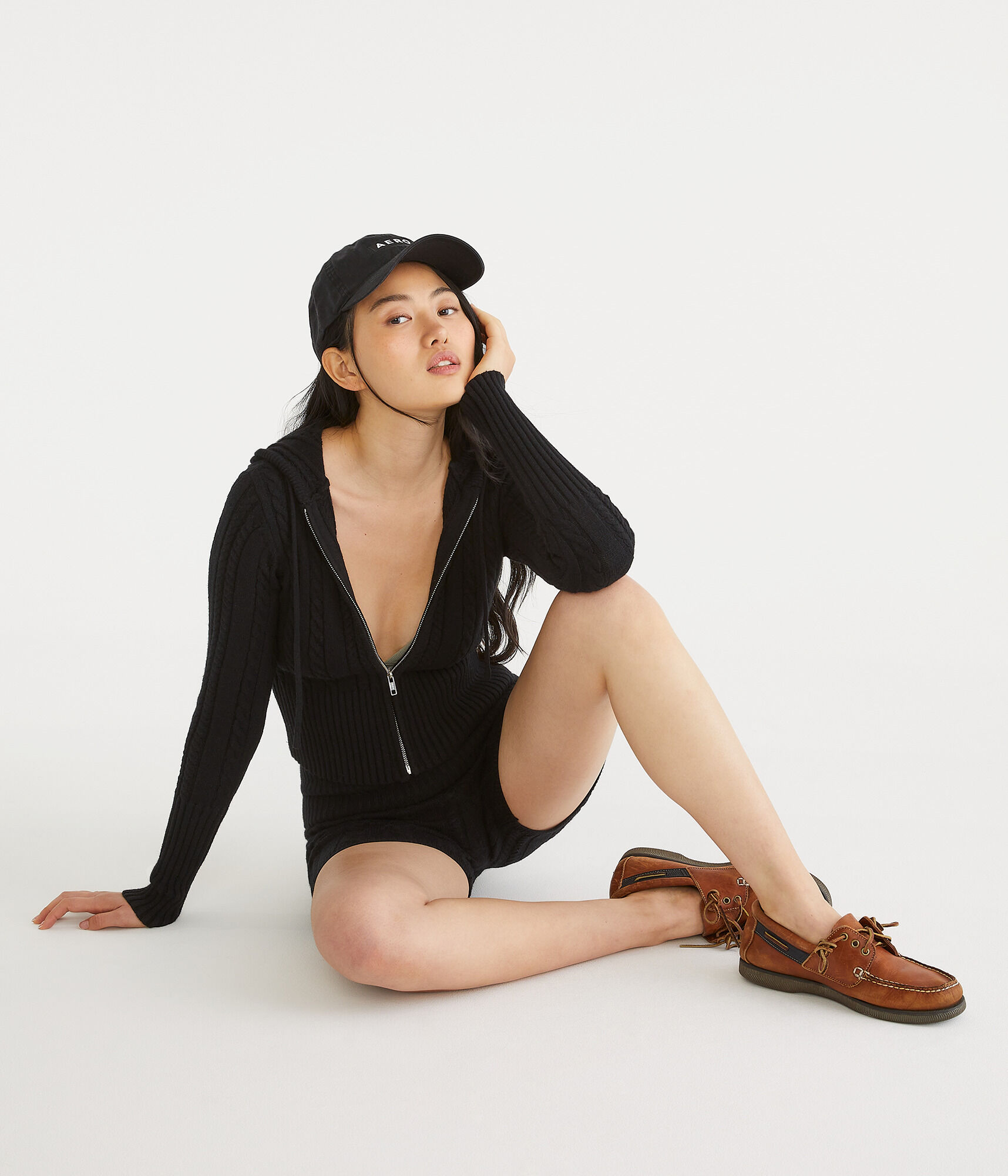 Cable Cropped Full-Zip Hooded Sweater