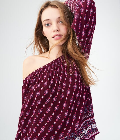 Long Sleeve Floral Off-The-Shoulder Top